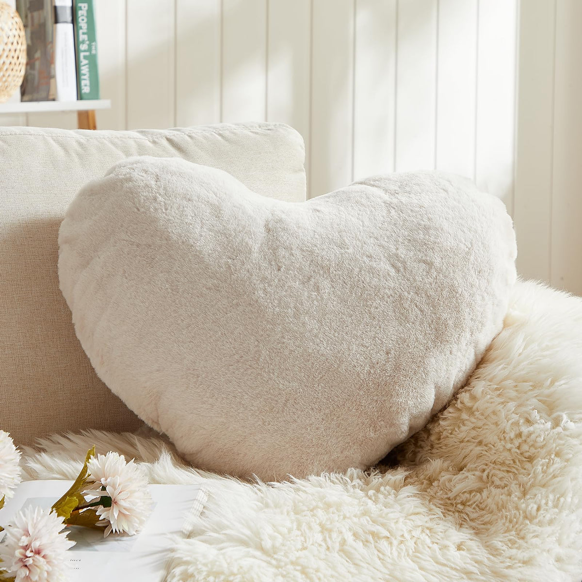EastTree Heart Pillows, Light Blue Heart Shaped Pillows, Love Throw Pillows Gifts, Ultra Soft Faux Rabbit Fur Small Cute Pillows, Women Girls Kid Room Decor 10x13 Inch