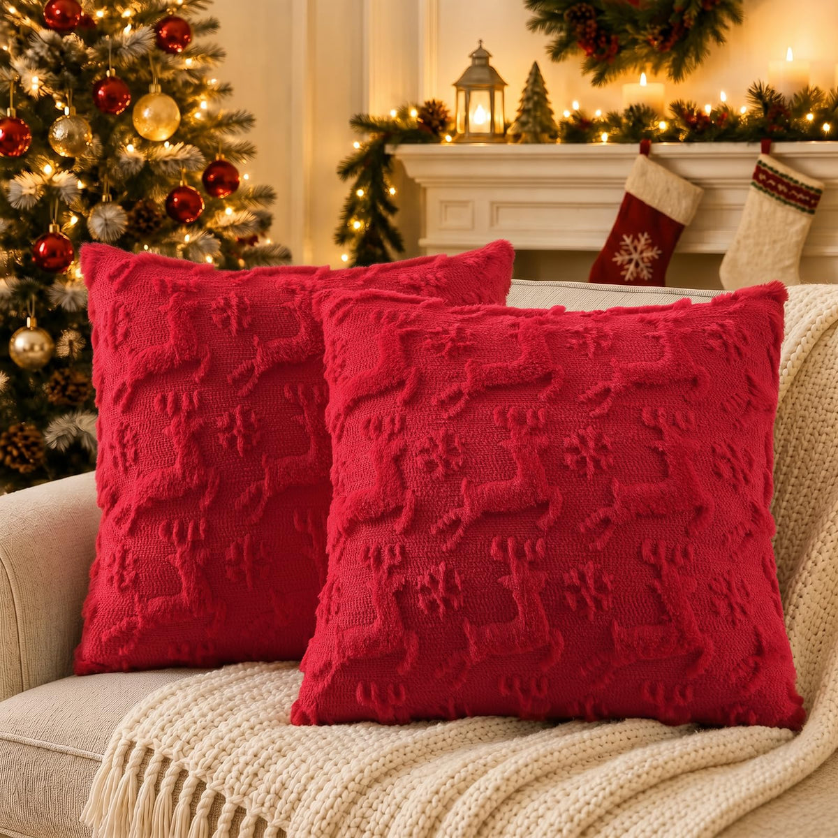 decorUhome Beige Bow Cute Girl Faux Fur Throw Pillow Covers 18x18 Set of 2