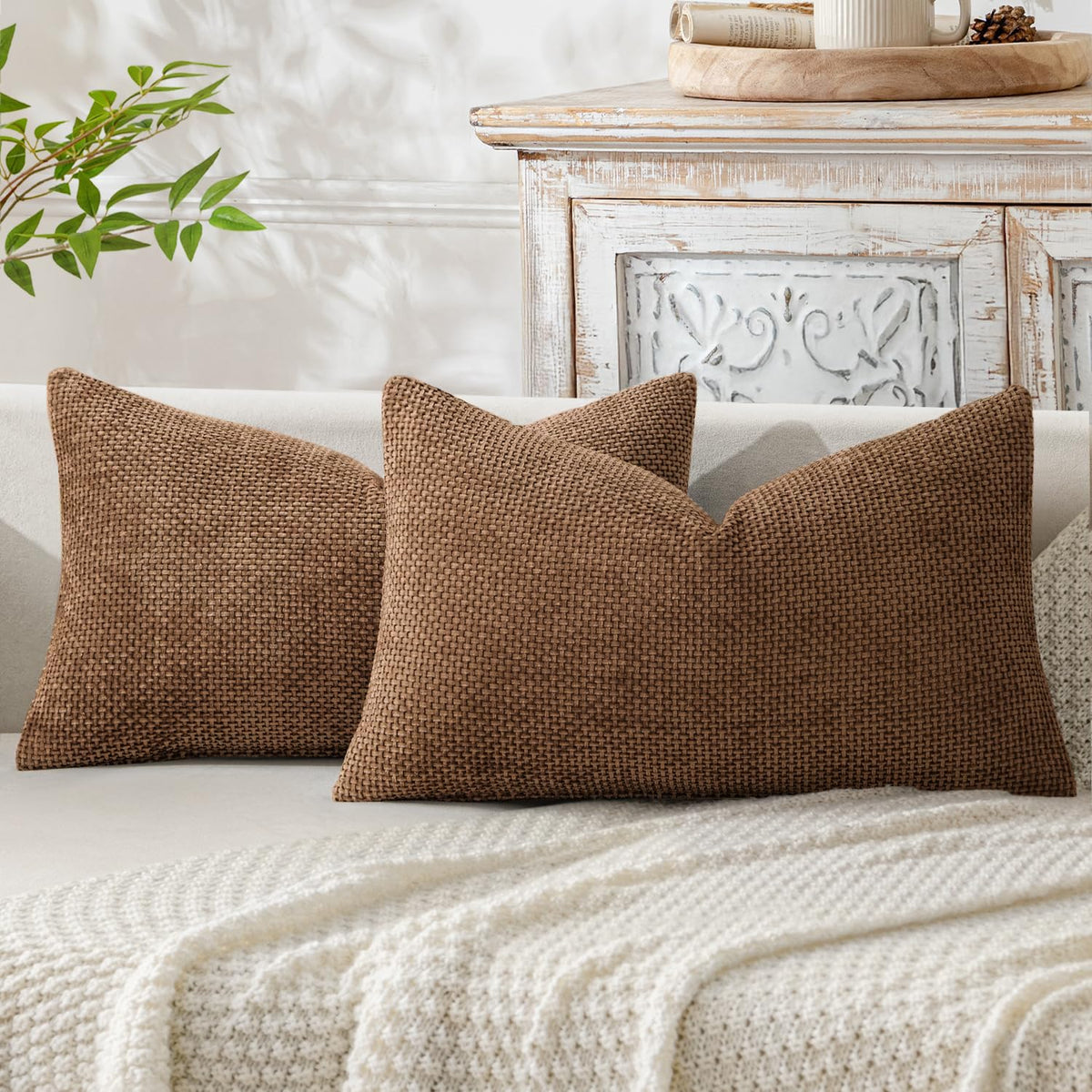 MIULEE Decorative Couch Throw Pillow Covers 20x20 Inch Neutral Beige 2 Pack