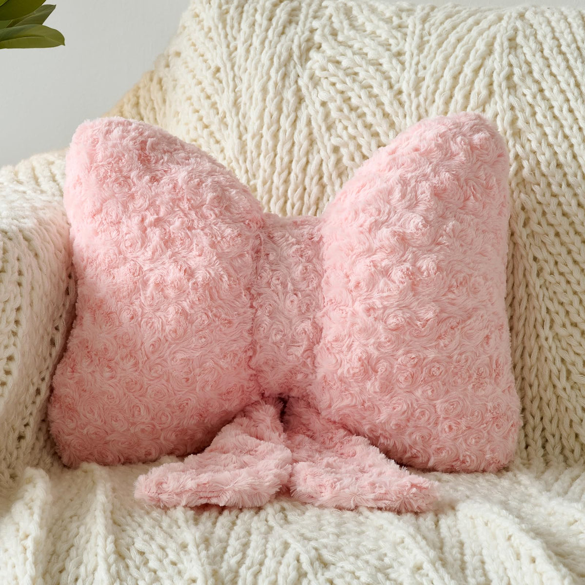 Bow Pillow, Decorative Throw Pillows Soft Plush (White, Small-12 Inches)