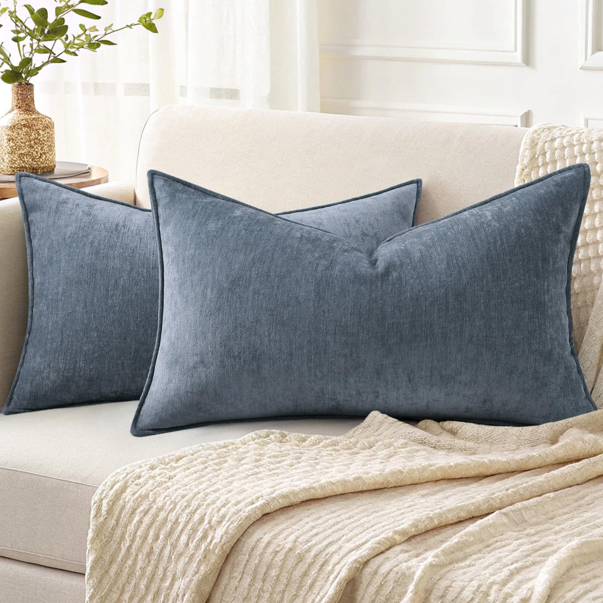 decorUhome Chenille Ultimate Gray Throw Pillow Covers 18x18 Set of 2
