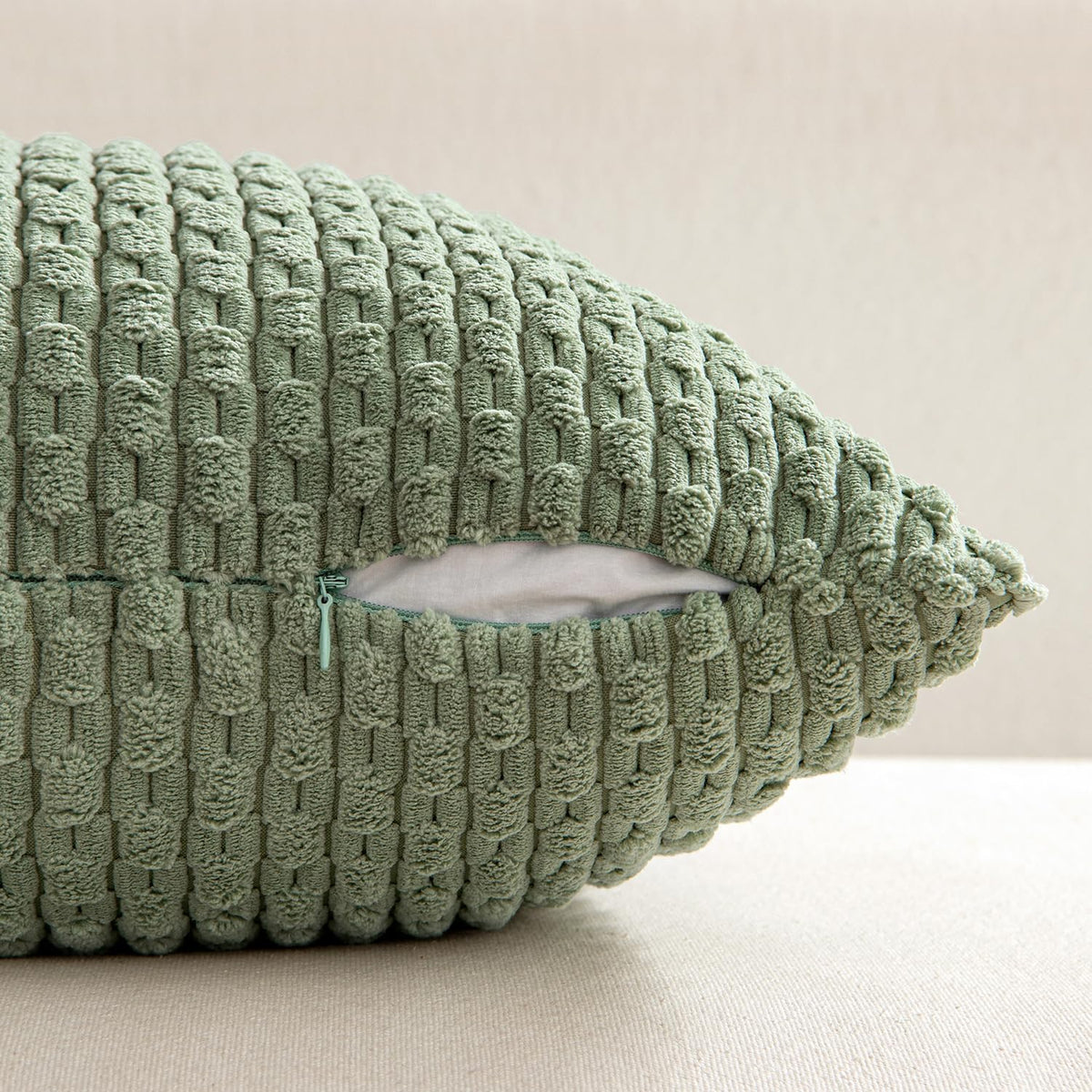 MIULEE Decorative Throw Pillow Covers 20x20 Sage Green Textured Corduroy