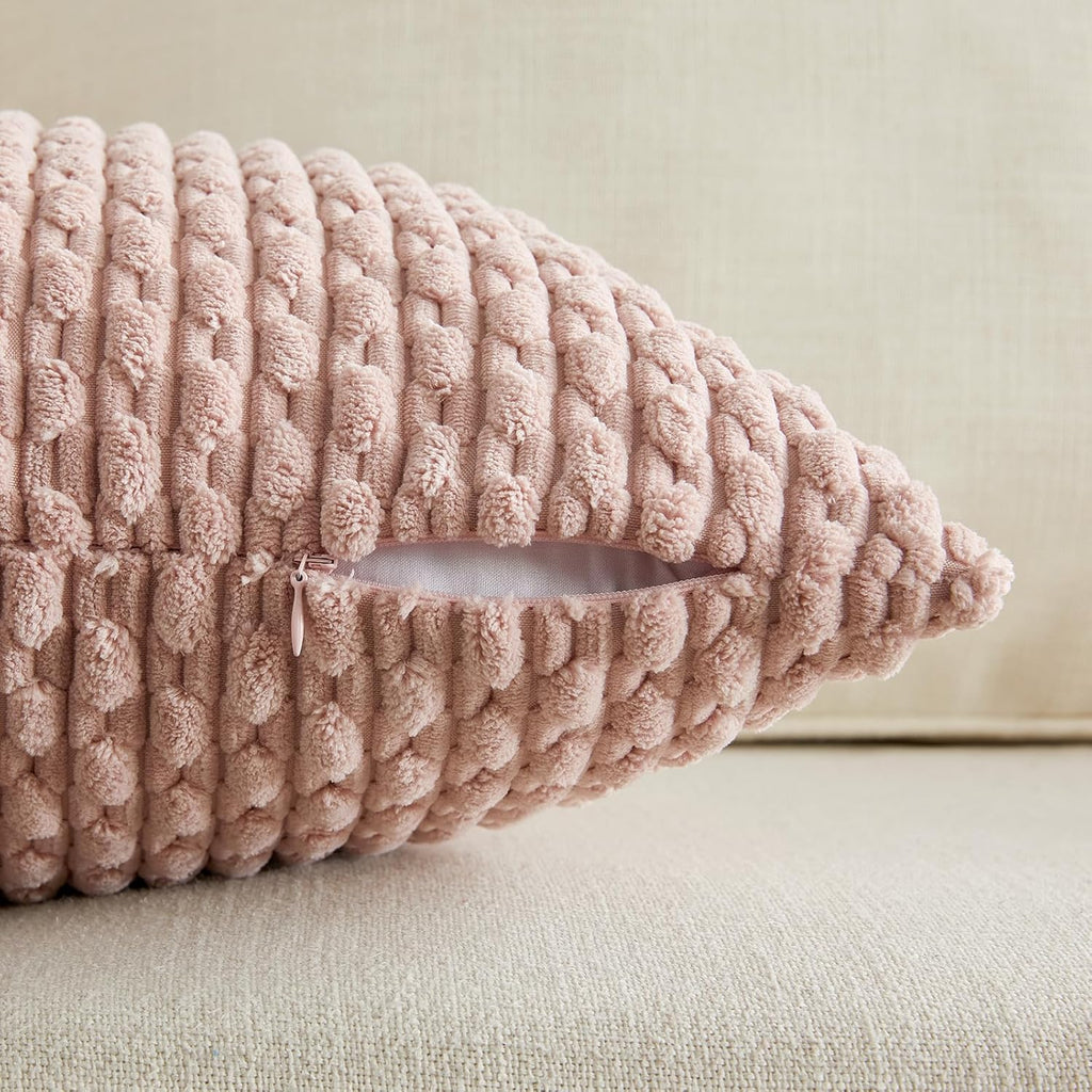 Fancy Homi 2 Packs Blush Pink Decorative Throw Pillow Covers 18x18 Inch for Couch Bed Sofa, Modern Farmhouse Boho Home Decor, Soft Cute Plush Corduroy Cushion Case 45x45 cm