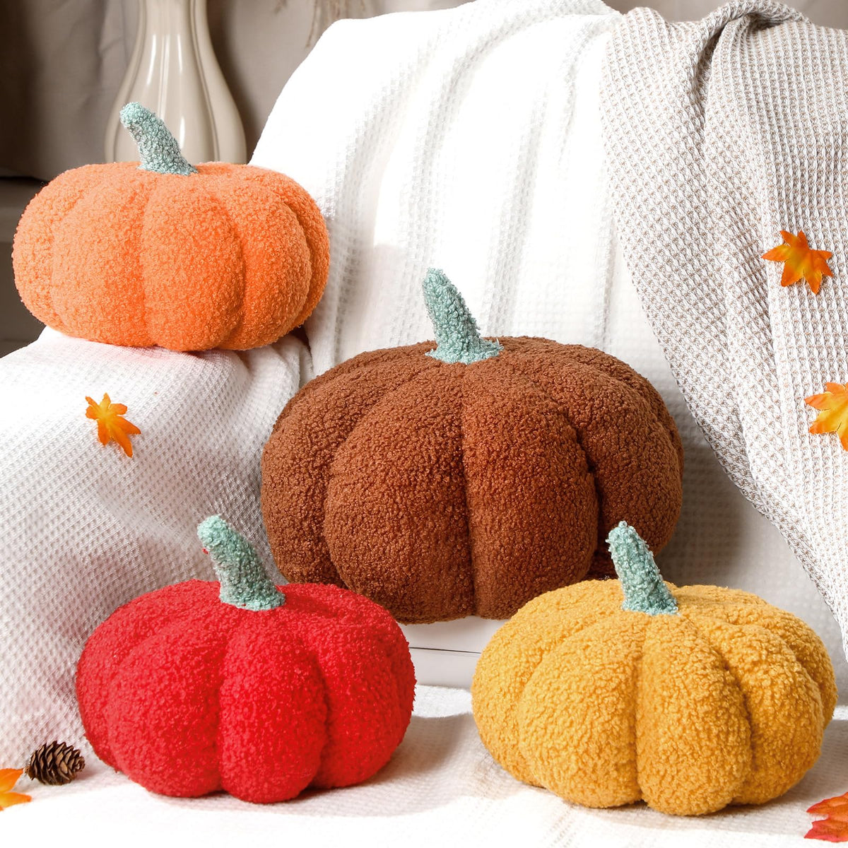 Kajaia 4 Pcs Pumpkin Pillow Fall Decor Thanksgiving, Vintage Color
