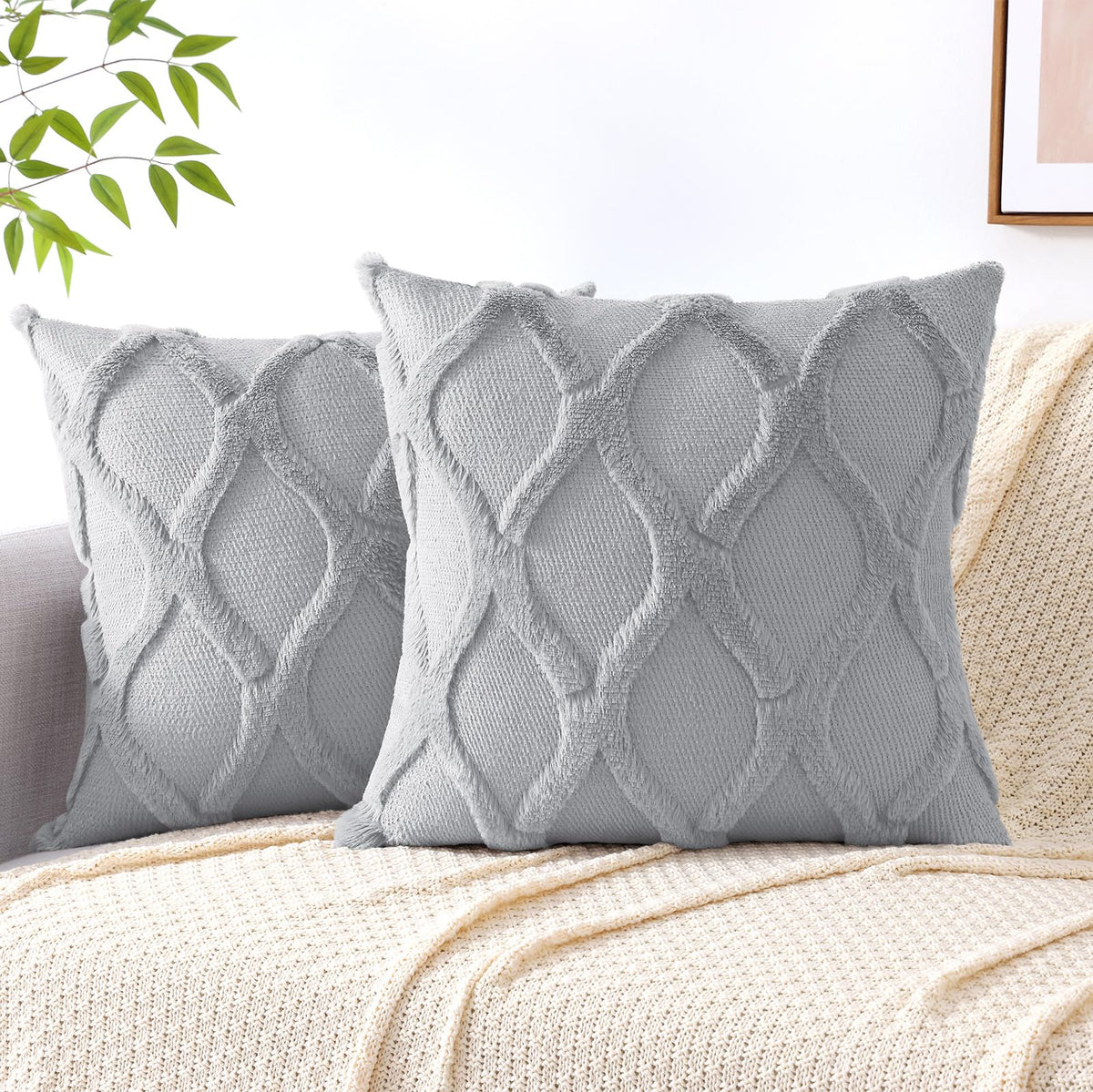 decorUhome Fall Throw Pillow Covers 18x18 Inch Set of 2, Soft Plush Faux Fur Wool Rust Couch Pillow Covers, Decorative Neutral Pillow Cases for Bed Sofa Living Room Home Decor