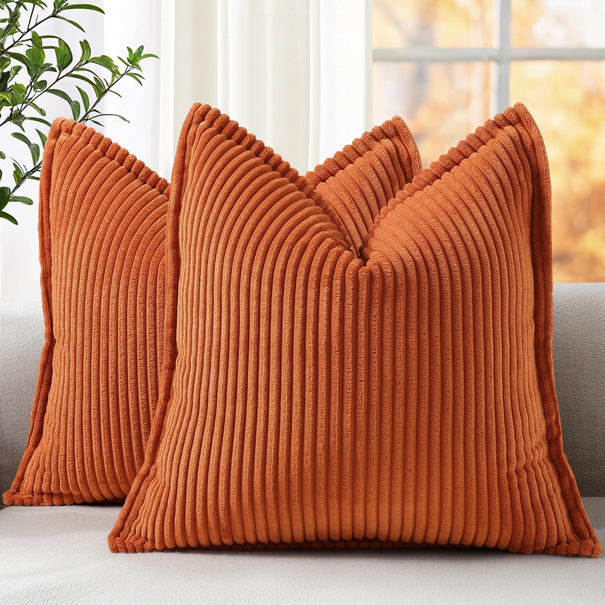 decorUhome Fall Corduroy Rust Throw Pillow Covers 18x18 Set of 2