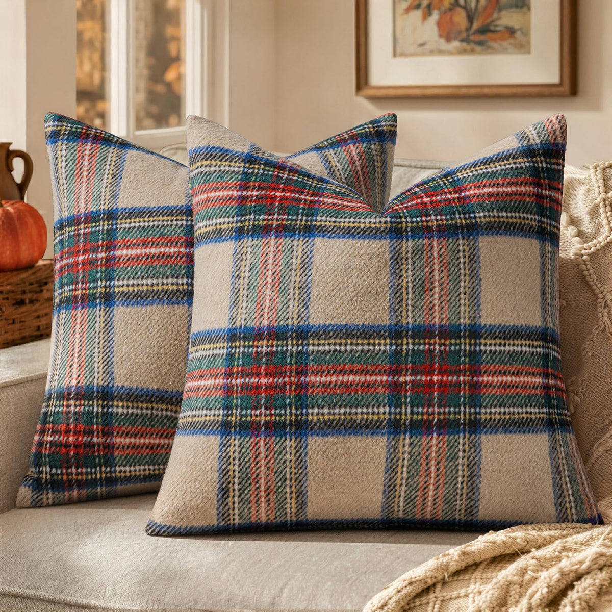 MIULEE Fall Plaid Decorative Pillow Covers Set of 2 18x18 Rust