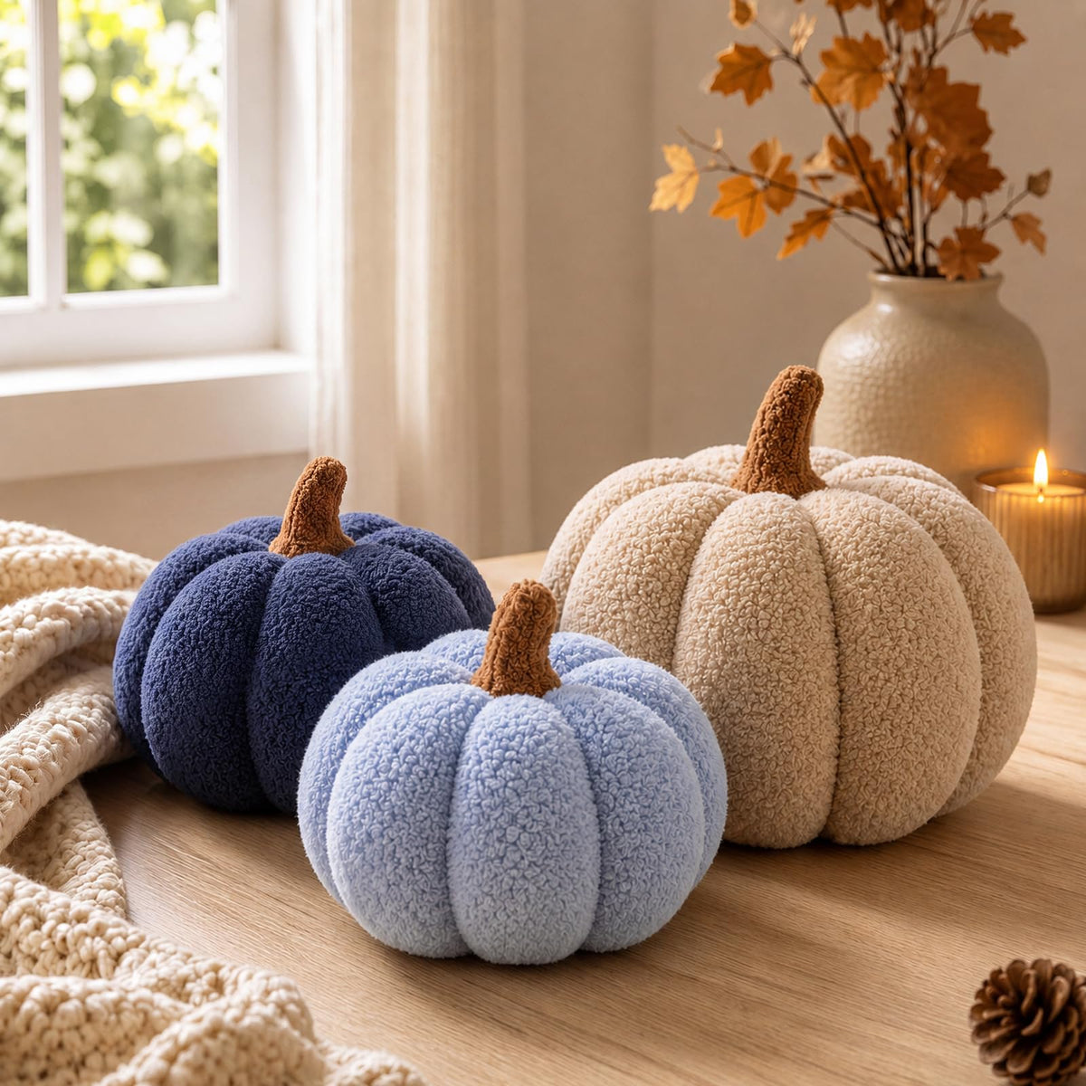 Juexica 3 Pcs Stuffed Pumpkin Pillows Fall Decor Cushions,Autumn Warm