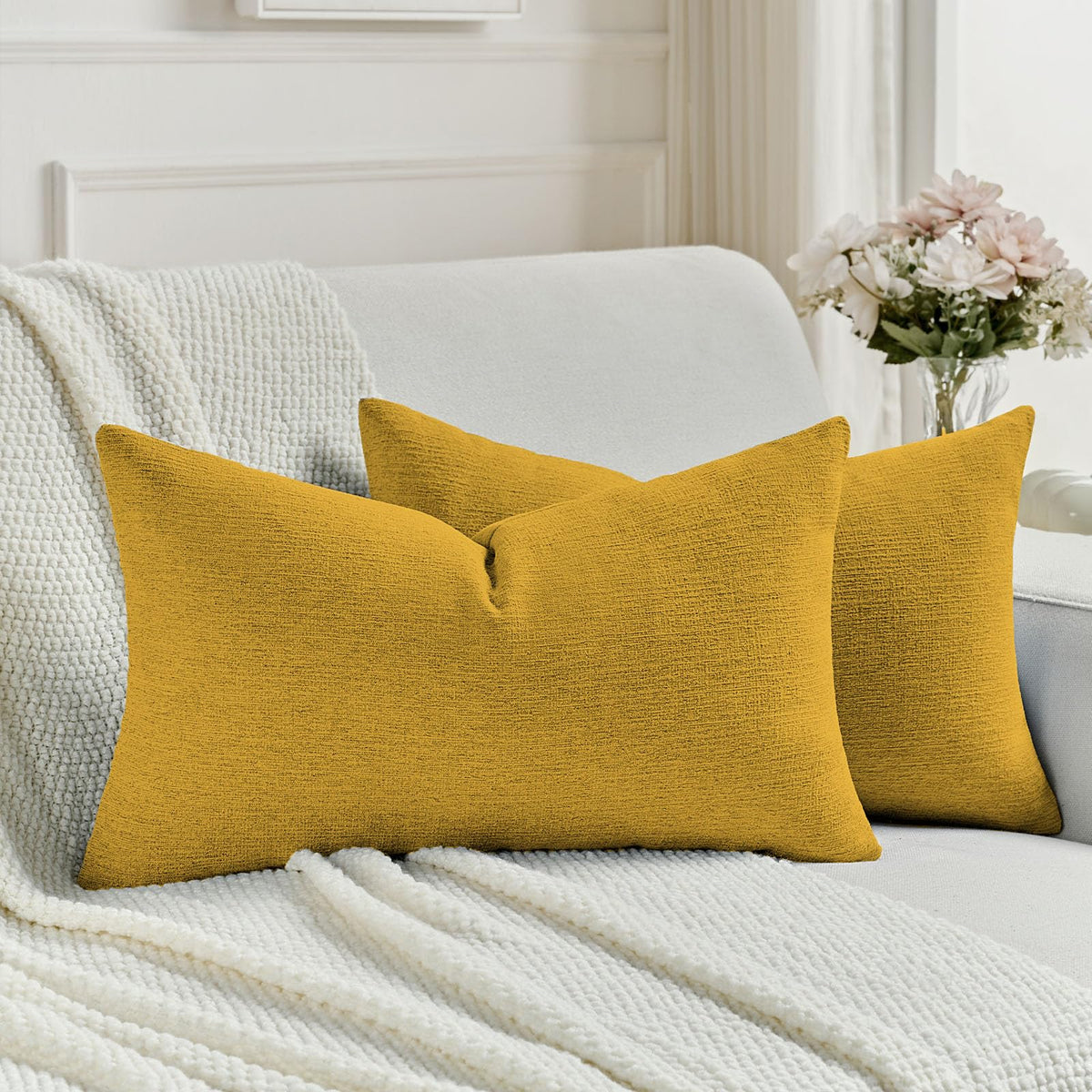 FUTEI Pack of 2 Faux Linen Throw Pillow Covers 18x18 Inch,Light Grey