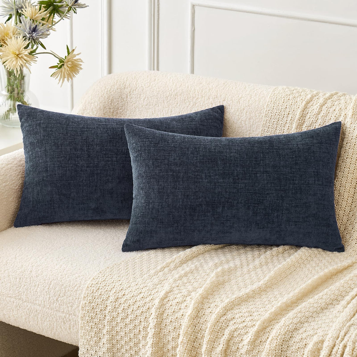 MIULEE Soft Chenille Throw Pillow Covers Green 18x18 Inch Pack of 2