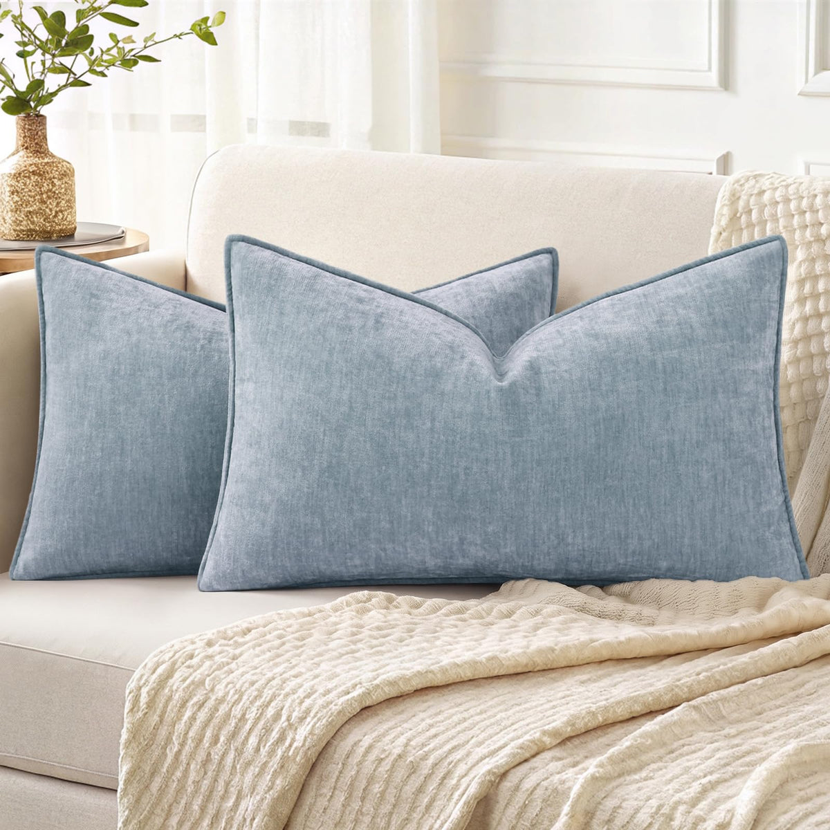 decorUhome Chenille Ultimate Gray Throw Pillow Covers 18x18 Set of 2