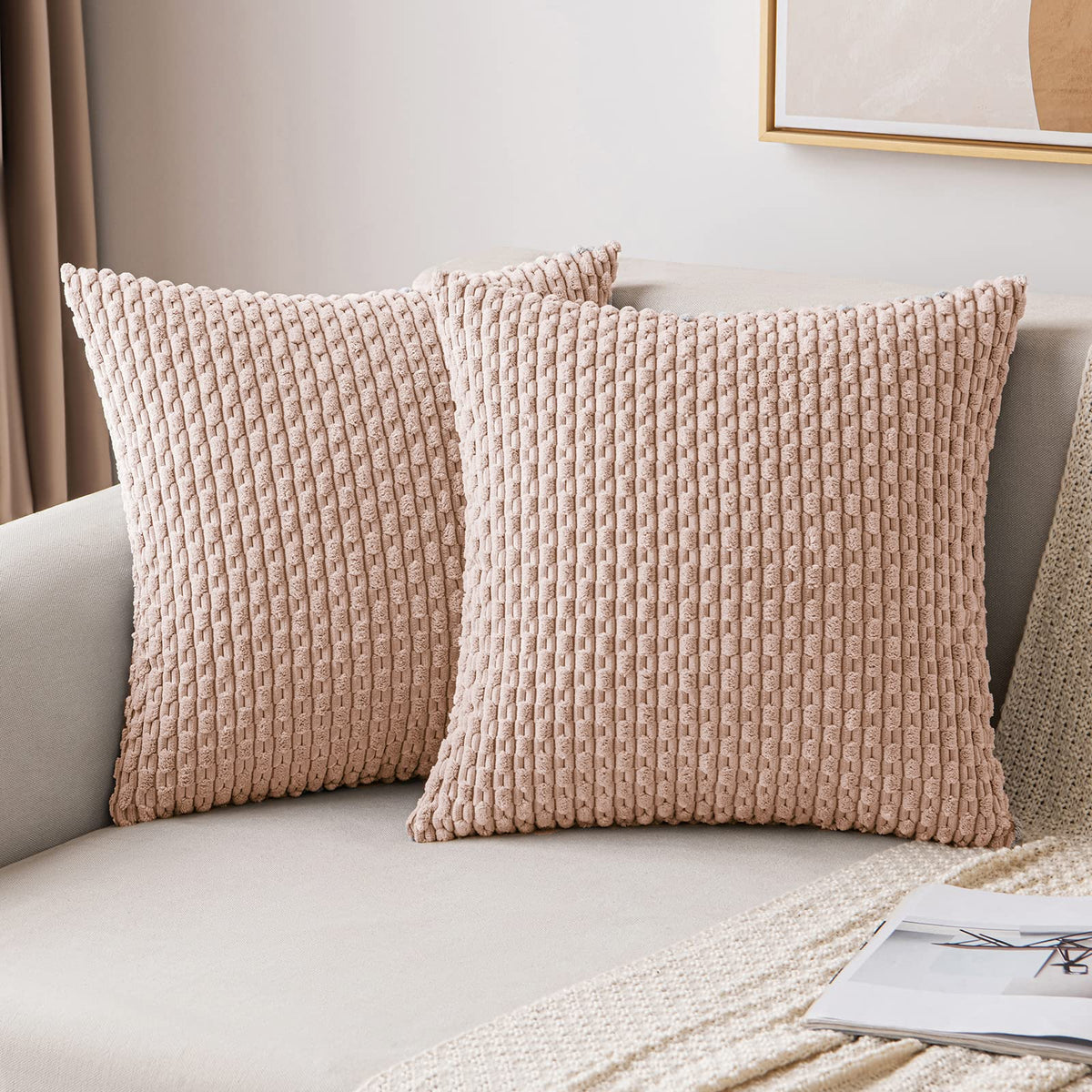 MIULEE Decorative Throw Pillow Covers 20x20 Sage Green Textured Corduroy