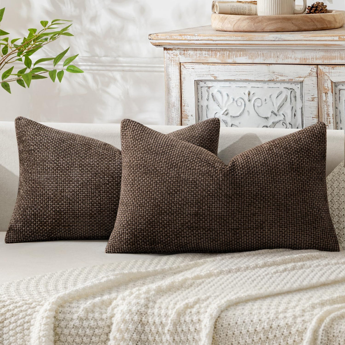 MIULEE Decorative Couch Throw Pillow Covers 20x20 Inch Neutral Beige 2 Pack