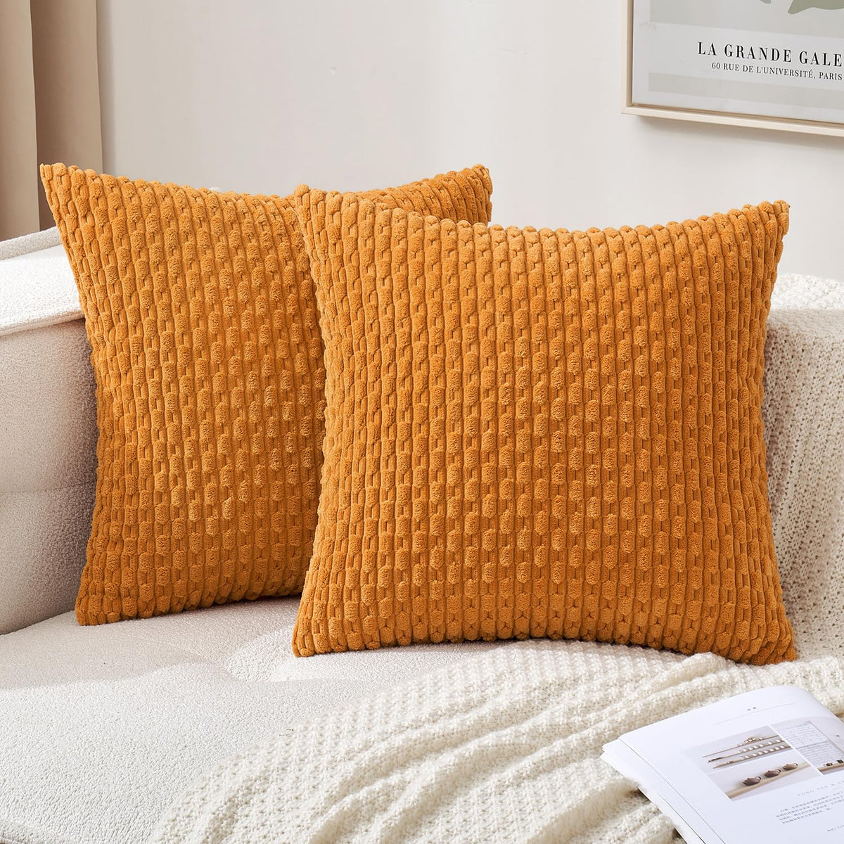 MIULEE Decorative Throw Pillow Covers 20x20 Sage Green Textured Corduroy