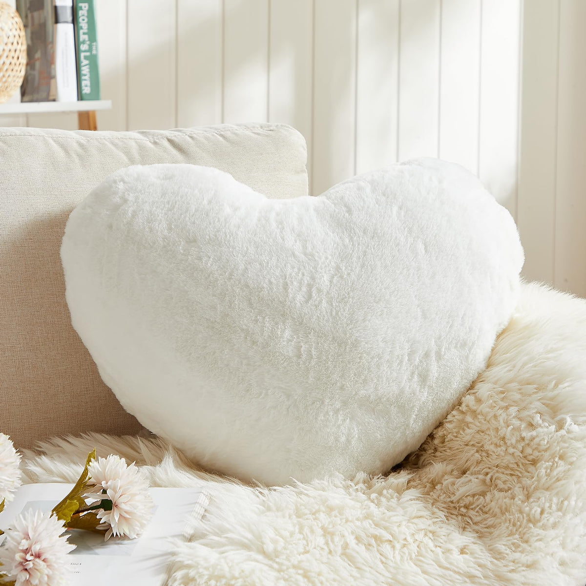 EastTree Heart Pillows, Light Blue Heart Shaped Pillows, Love Throw Pillows Gifts, Ultra Soft Faux Rabbit Fur Small Cute Pillows, Women Girls Kid Room Decor 10x13 Inch