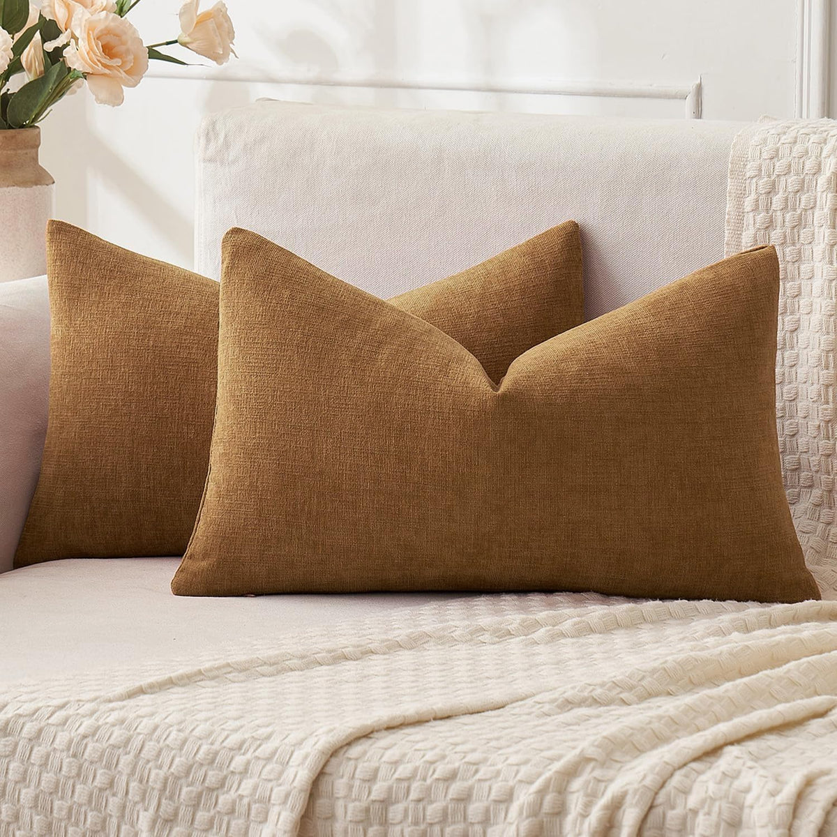 MIULEE Sage Green Chenille Couch Throw Pillow Covers, 18x18