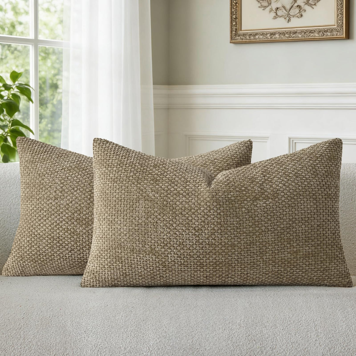 a moment Light Green Chenille Throw Pillow Covers 20x20 Inch Pack of 2 Modern Decorative Throw Pillow Covers Farmhouse Cross Covers Home Decor for Sofa Bedroom Living Room Spring
