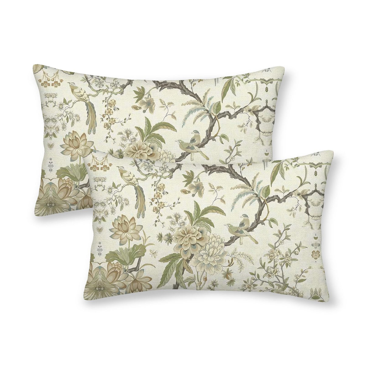 CXMEIFLY Spring Floral Birds Pillow Covers 22 x 22 Inch Set of 2 for Chinoiserie Flowers Decor Throw Pillows Blue and White Plant Outdoor Decorative Cushion Cases for Couch Bed Decorations