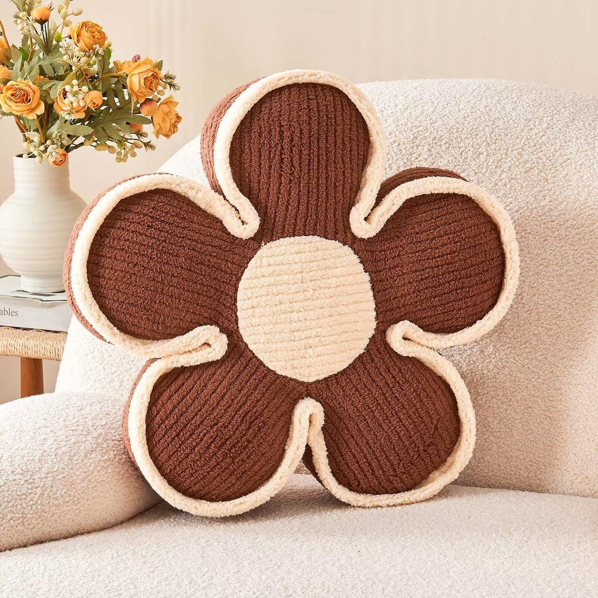 Kcvvcr Flower Pillow, Soft Shaped Floor Cushion, Decorative Throw Pillow, Seating Cushion, Plush Room Decor Pillows for Sofa Couch Bed (13.7 Inch, Ivory)