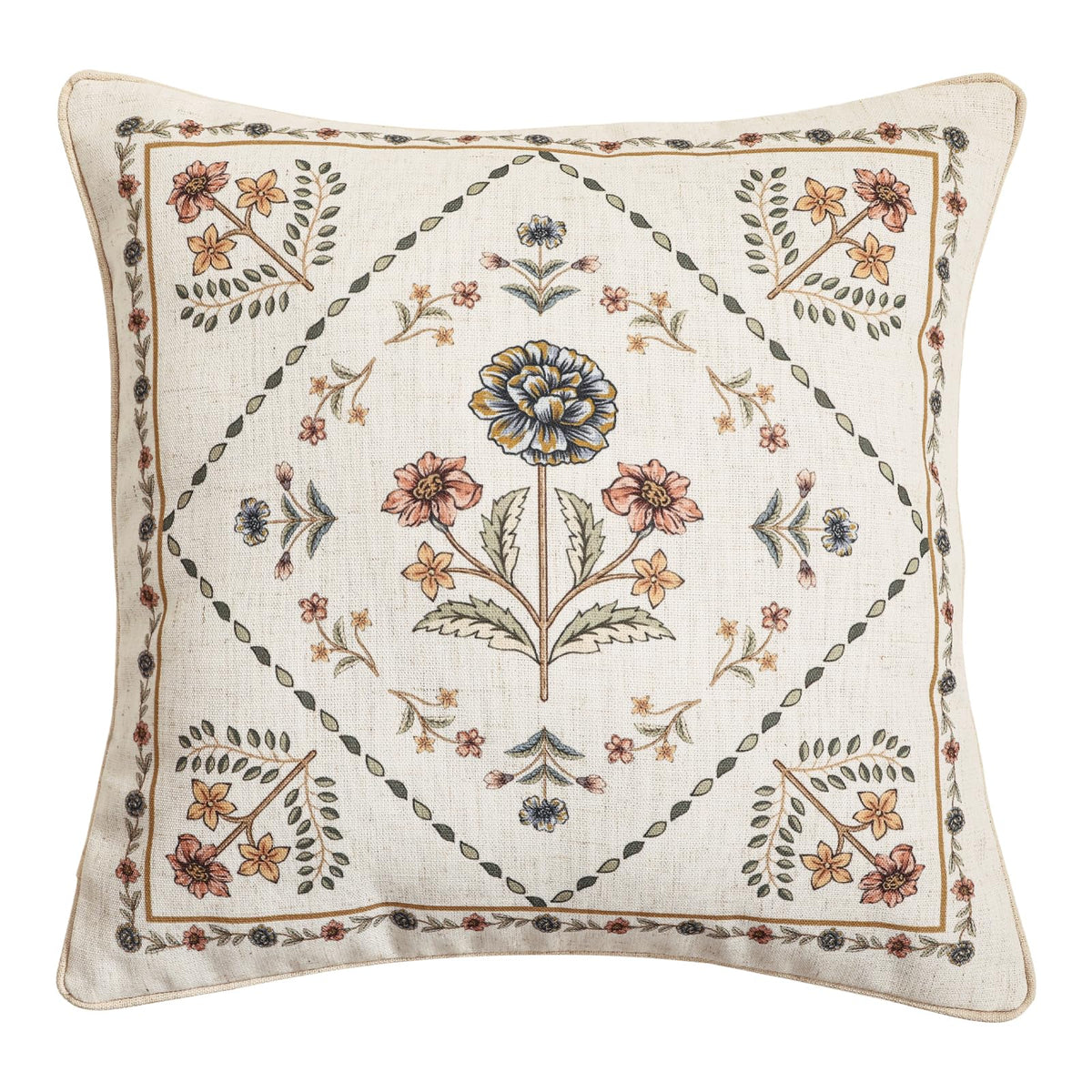 ISAENNE Vintage Elegant Linen Square Throw Pillow Cover,18"x18"-Albano A
