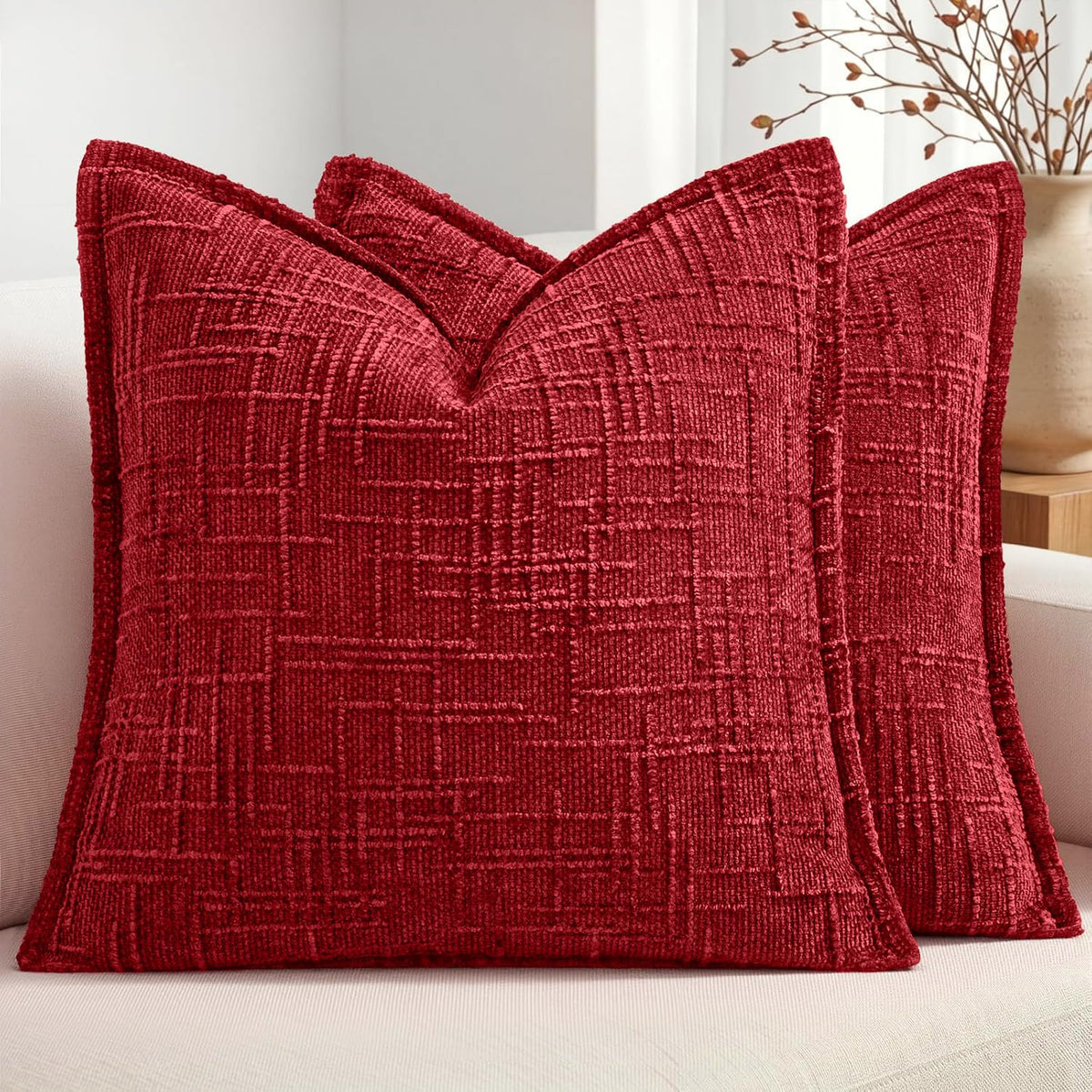 MIULEE Slubby Textured Decorative Throw Pillow Covers Beige 18x18