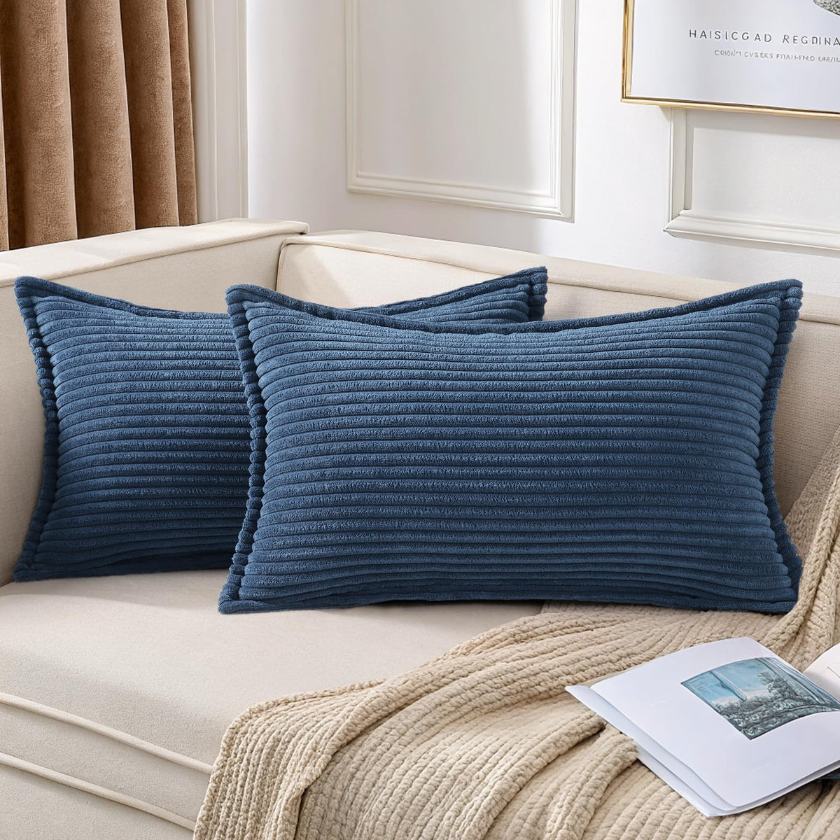 Mecatny Corduroy Fall Throw Pillow Covers 18x18 Set of 2 Cream White