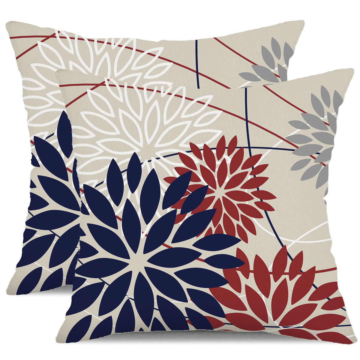 DFXSZ Blue Gray Floral Outdoor Pillow Covers 18x18 Set of 2 Waterproof