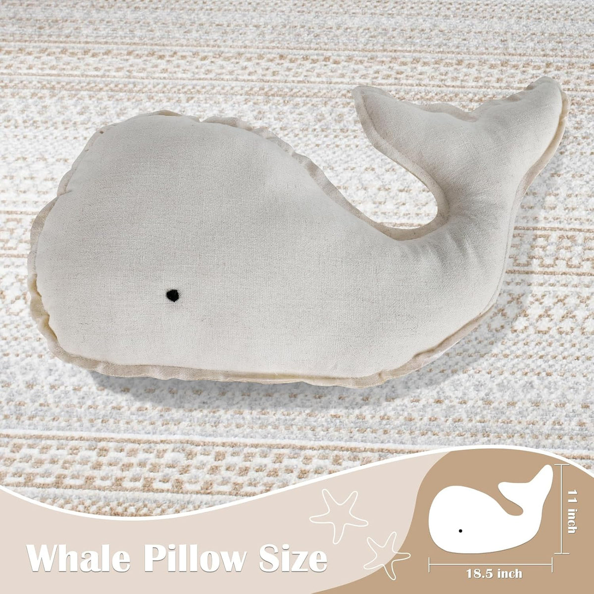 Marble Empire Whale Pillow Linen, Whale Throw Pillows with Free Style Edge,Coastal Ocean Decorative Pillow for Couch Sofa (Natrual Beige)