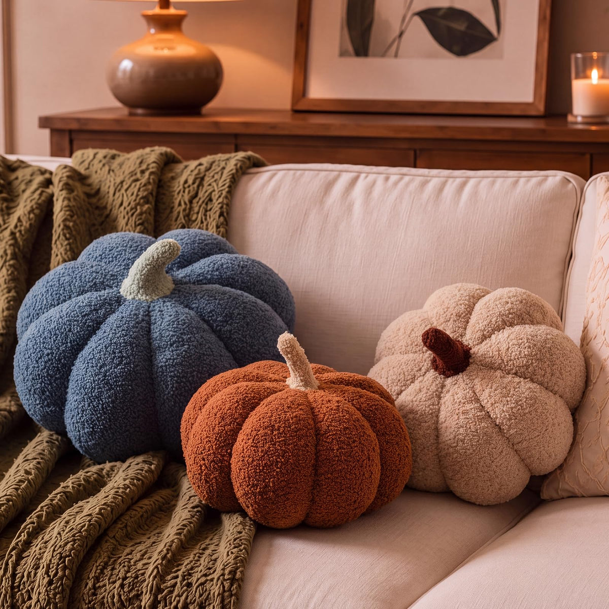 Juexica 3 Pcs Stuffed Pumpkin Pillows Fall Decor Cushions,Autumn Warm
