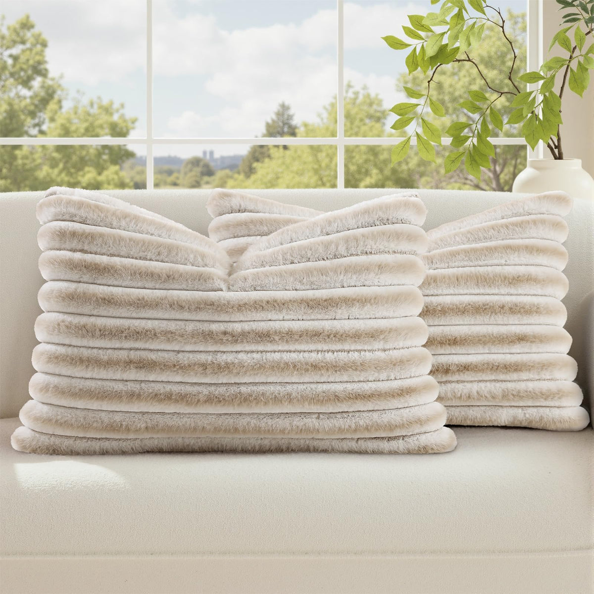 decorUhome Fall Faux Fur Throw Pillow Covers 18x18 Set of 2 Grey Blue