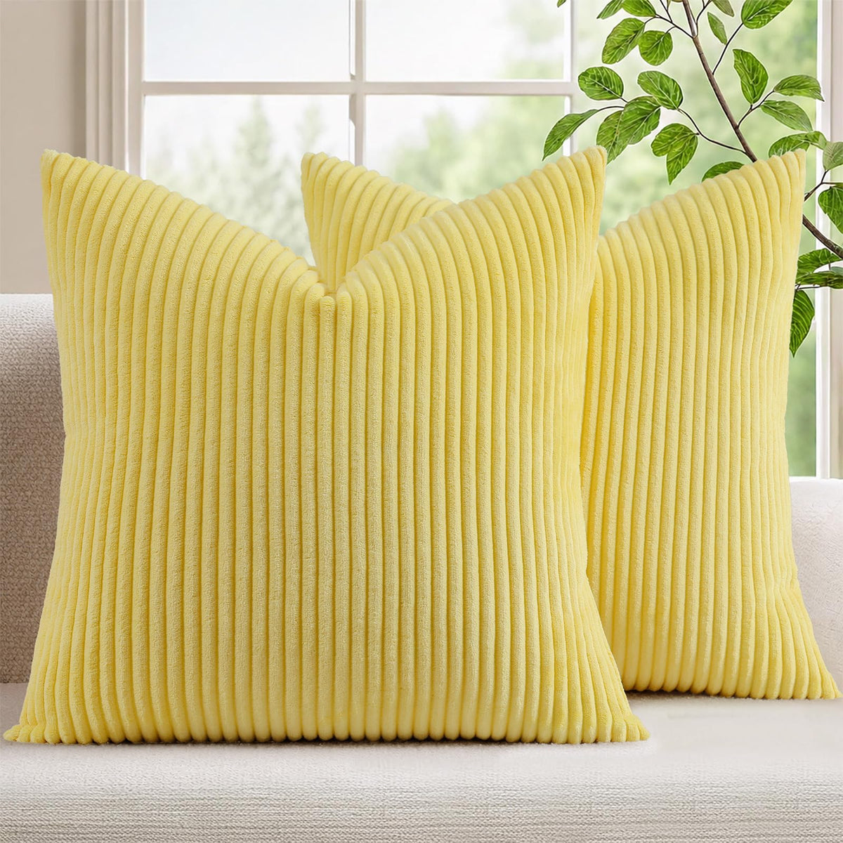 Mecatny Corduroy Fall Throw Pillow Covers 18x18 Set of 2 Cream White