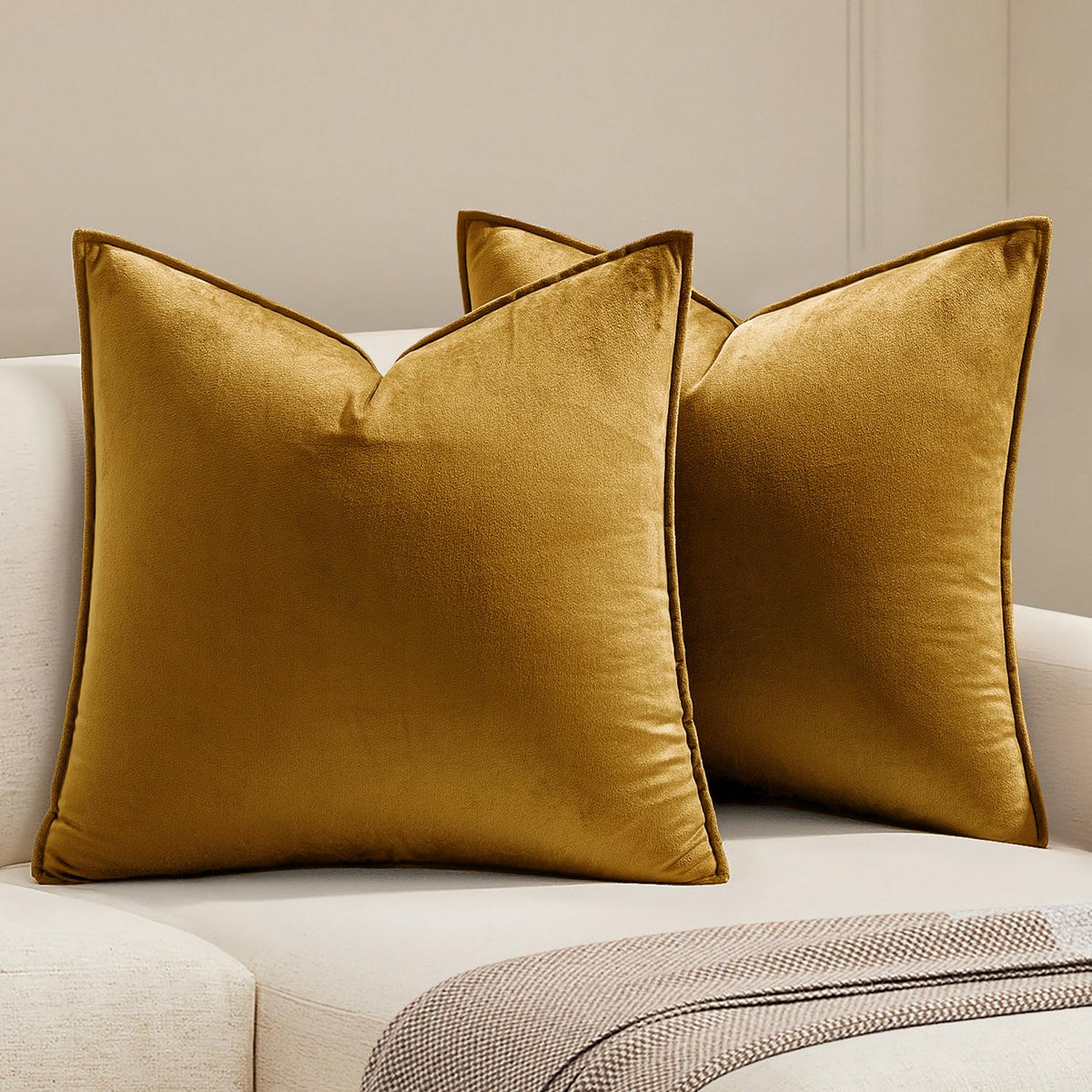 MIULEE Decorative Brown Velvet Throw Pillow Covers for Couch 18x18 Inch
