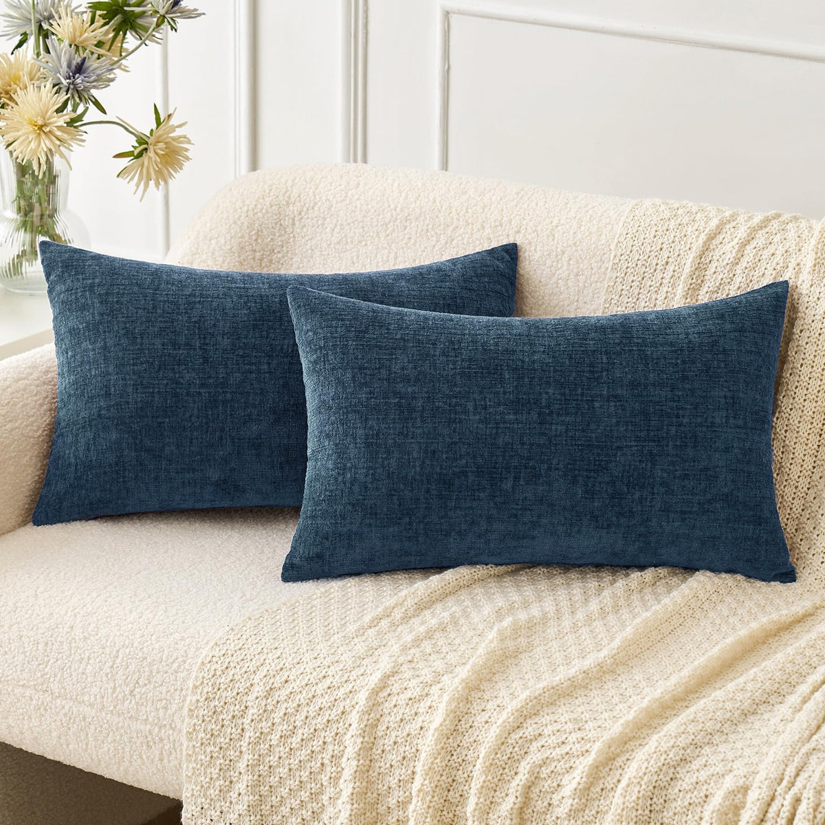 MIULEE Soft Chenille Throw Pillow Covers Green 18x18 Inch Pack of 2
