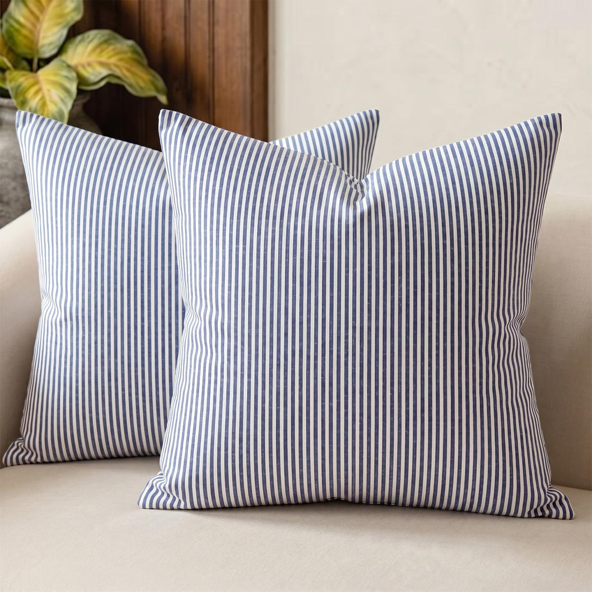Farmhouse Brown Gingham Checkered Plaid Throw Pillow Covers 20x20 Set of 2