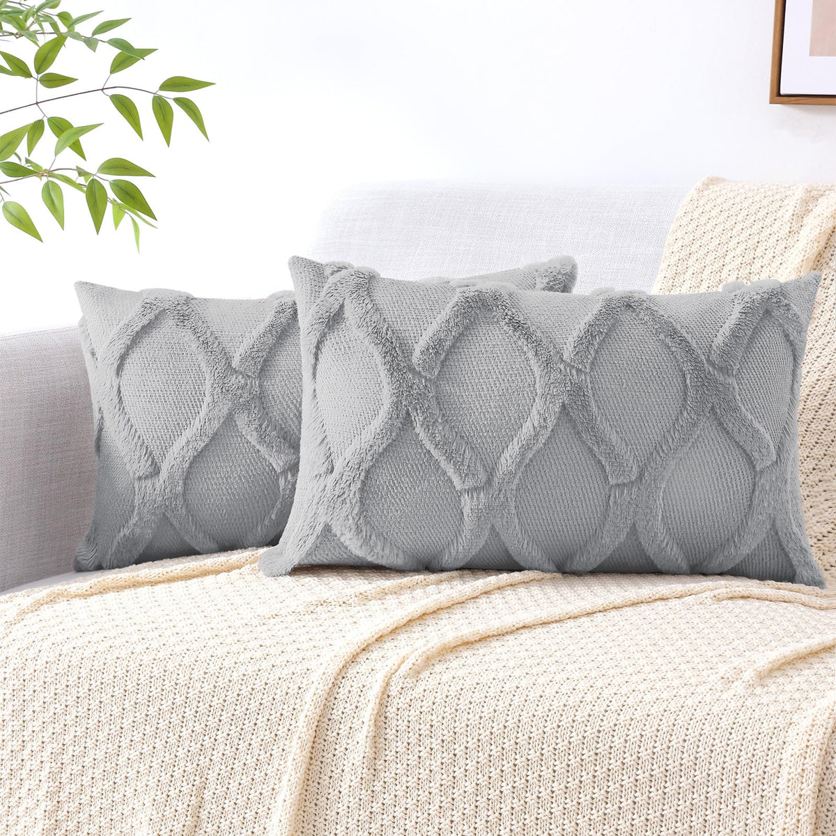 decorUhome Fall Throw Pillow Covers 18x18 Inch Set of 2, Soft Plush Faux Fur Wool Rust Couch Pillow Covers, Decorative Neutral Pillow Cases for Bed Sofa Living Room Home Decor