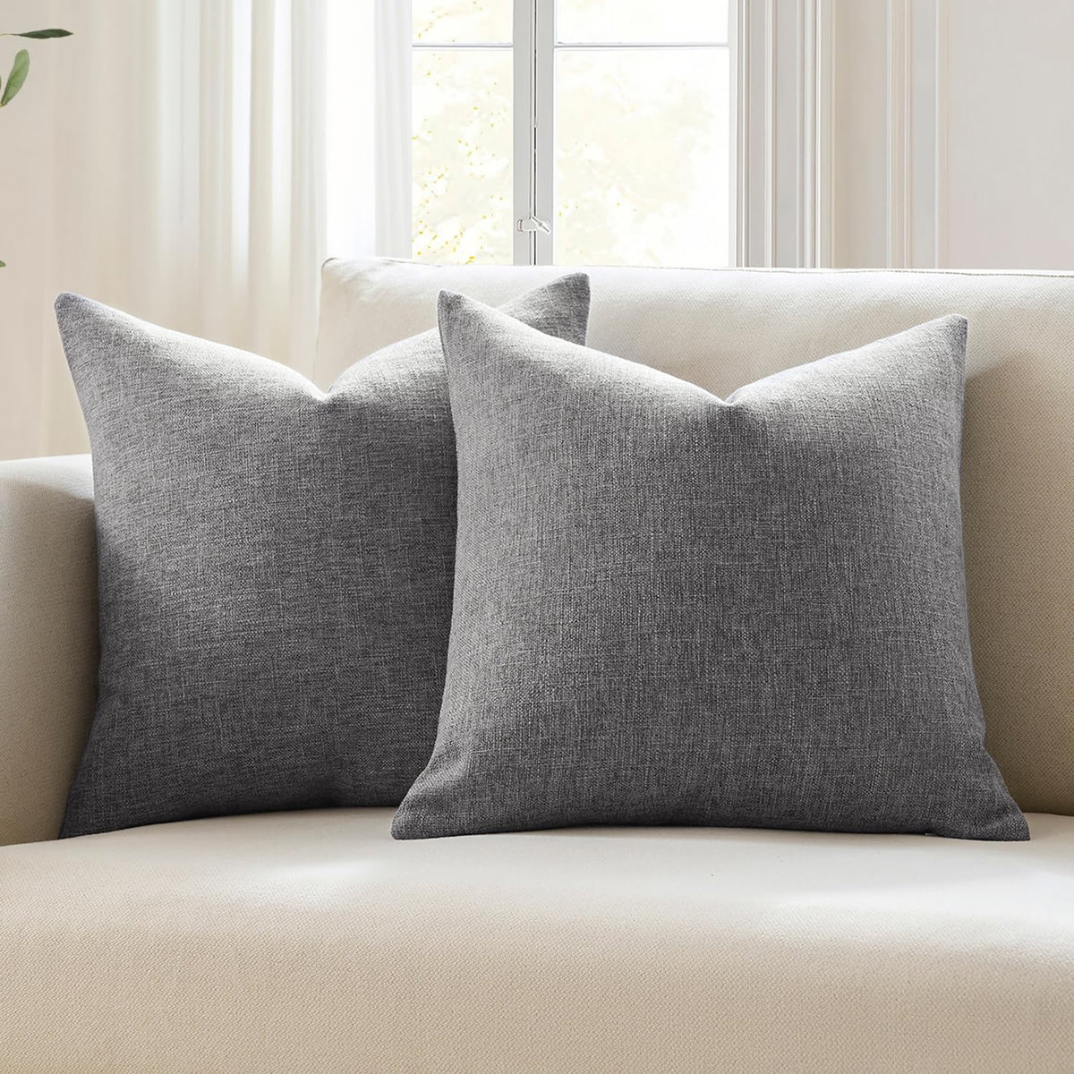 Meekio Linen Blend Throw Pillow Covers 20x20 Set of 2, Ivory
