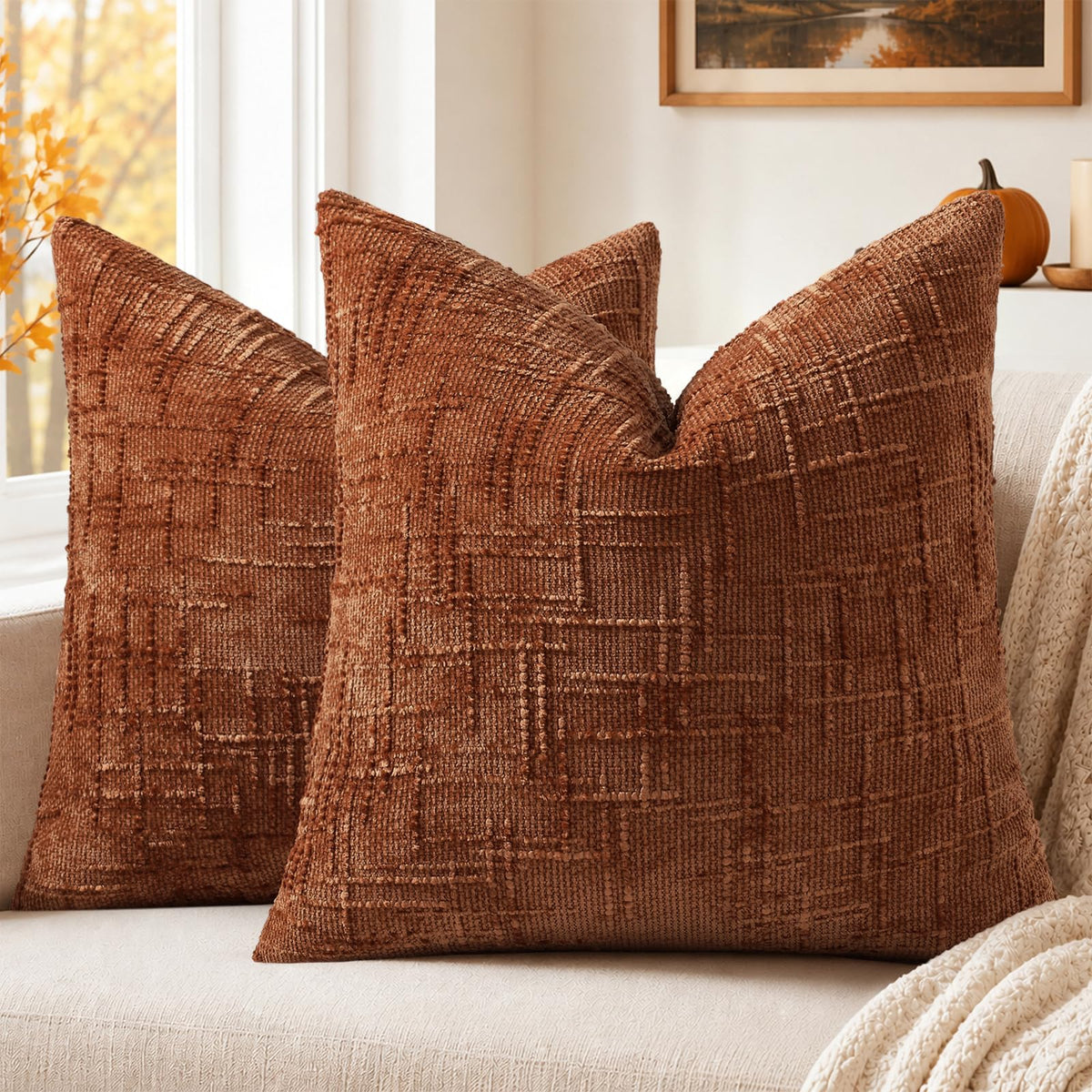 Pallene Cream White Textured Chenille Throw Pillow Covers 18x18 Set of 2