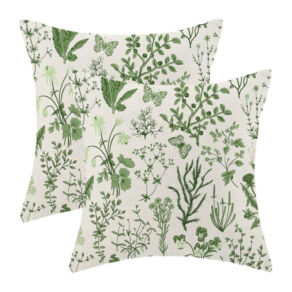 AEIOAE Spring Pillow Covers 18x18 Inch Set of 2,Blue Teal Wild Flower Plant Throw Pillows Case,Seasonal Floral Outdoor Decorative Square Linen Farmhouse Decor Cushion Covers for Home Sofa Bed Couch