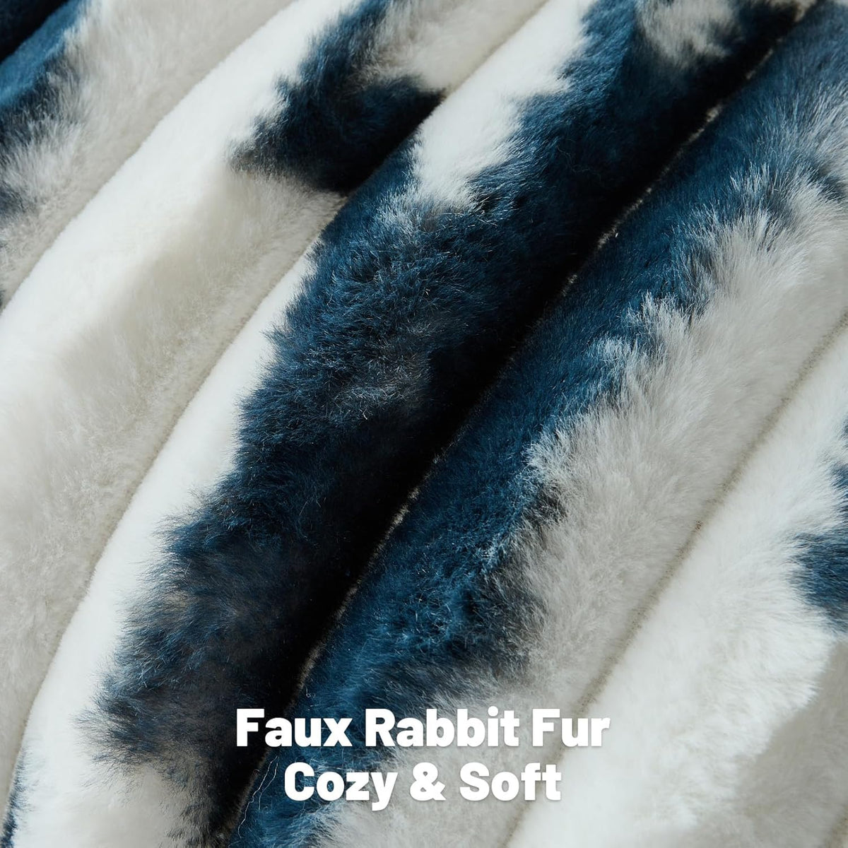 FUTEI Pack of 2 Faux Fur Throw Pillow Covers 18x18 Inch, Navy Blue White