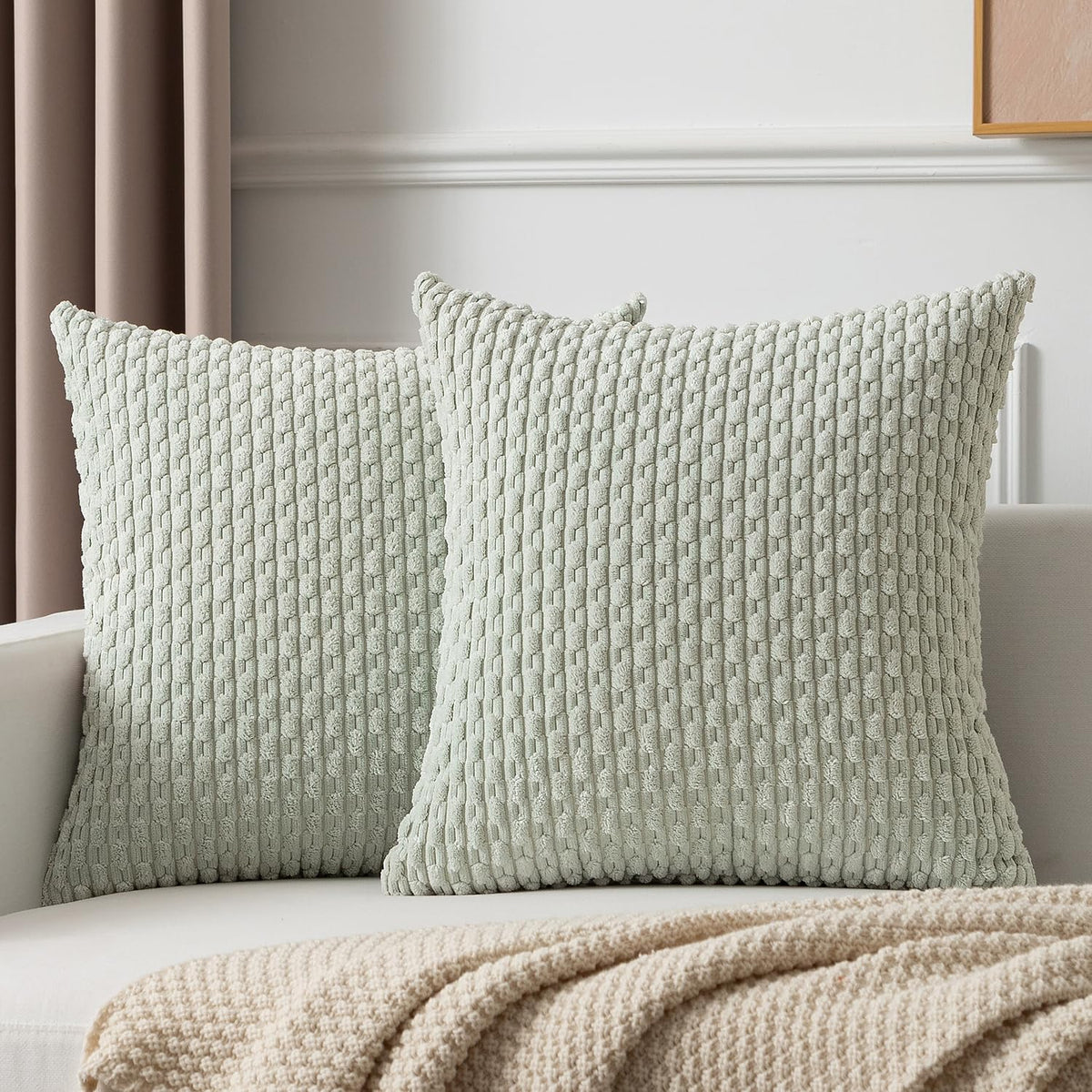 Kevin Textile Soft Corduroy 18x18 Inch Pillow Covers 2 Pack, Dark Green