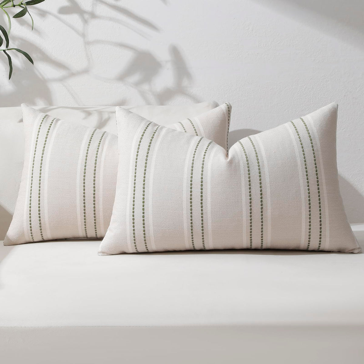 Hckot Sage Green Throw Pillow Covers 20x20 Set of 2 Striped Pillow Covers