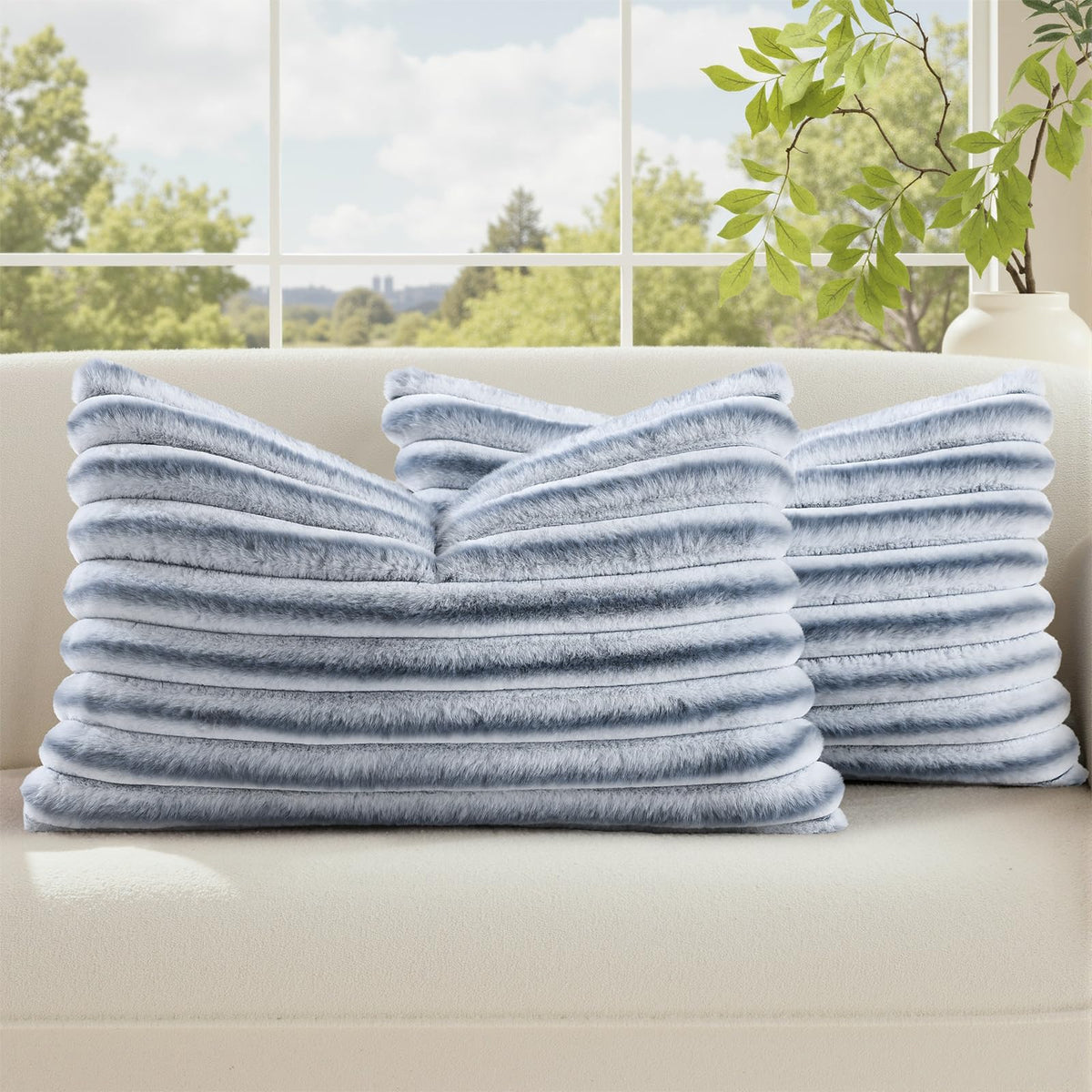 decorUhome Fall Faux Fur Throw Pillow Covers 18x18 Set of 2 Brown White