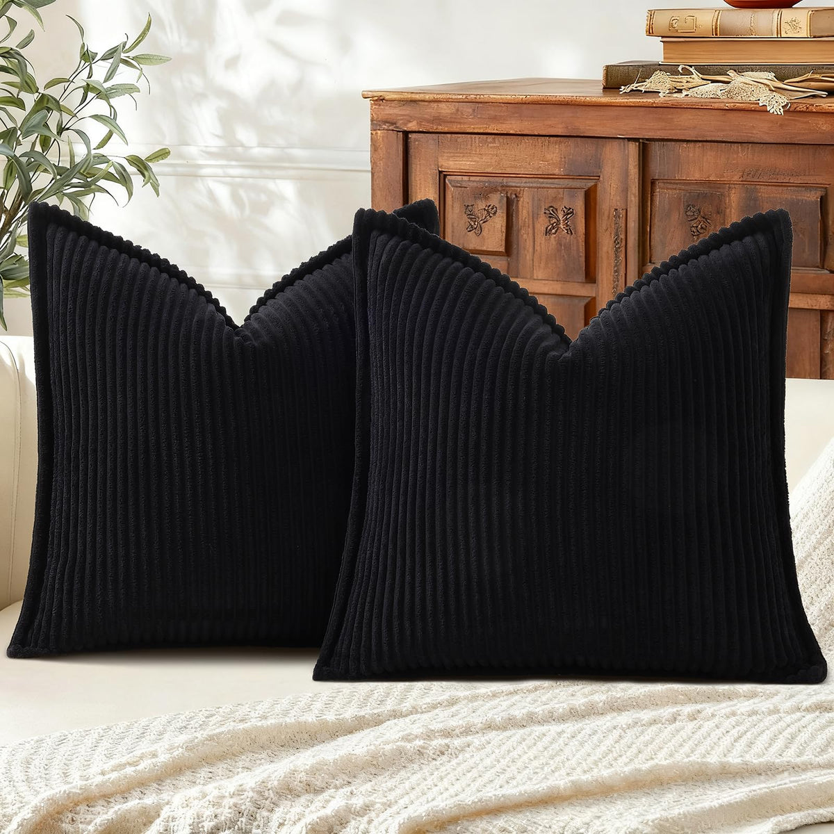 Mecatny Corduroy Fall Throw Pillow Covers 18x18 Set of 2 Cream White