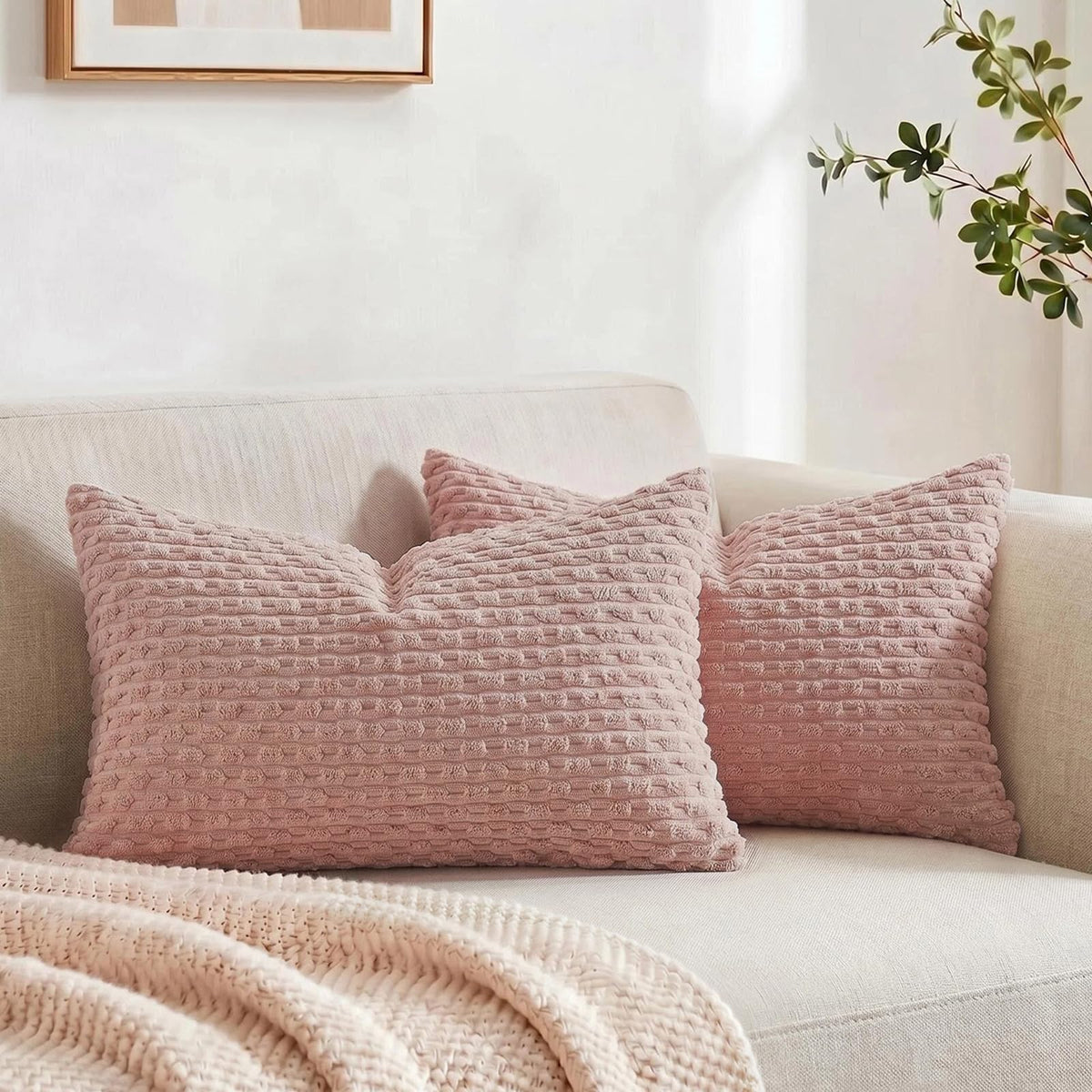 Fancy Homi 2 Packs Blush Pink Decorative Throw Pillow Covers 18x18 Inch for Couch Bed Sofa, Modern Farmhouse Boho Home Decor, Soft Cute Plush Corduroy Cushion Case 45x45 cm