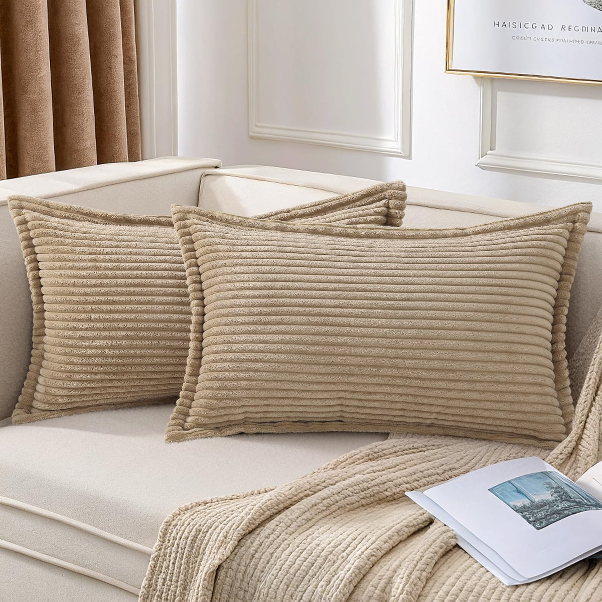 Mecatny Corduroy Fall Throw Pillow Covers 18x18 Set of 2 Cream White