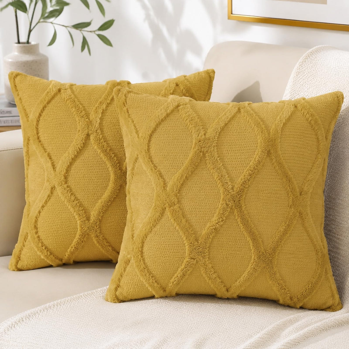 decorUhome Fall Throw Pillow Covers 18x18 Inch Set of 2, Soft Plush Faux Fur Wool Rust Couch Pillow Covers, Decorative Neutral Pillow Cases for Bed Sofa Living Room Home Decor