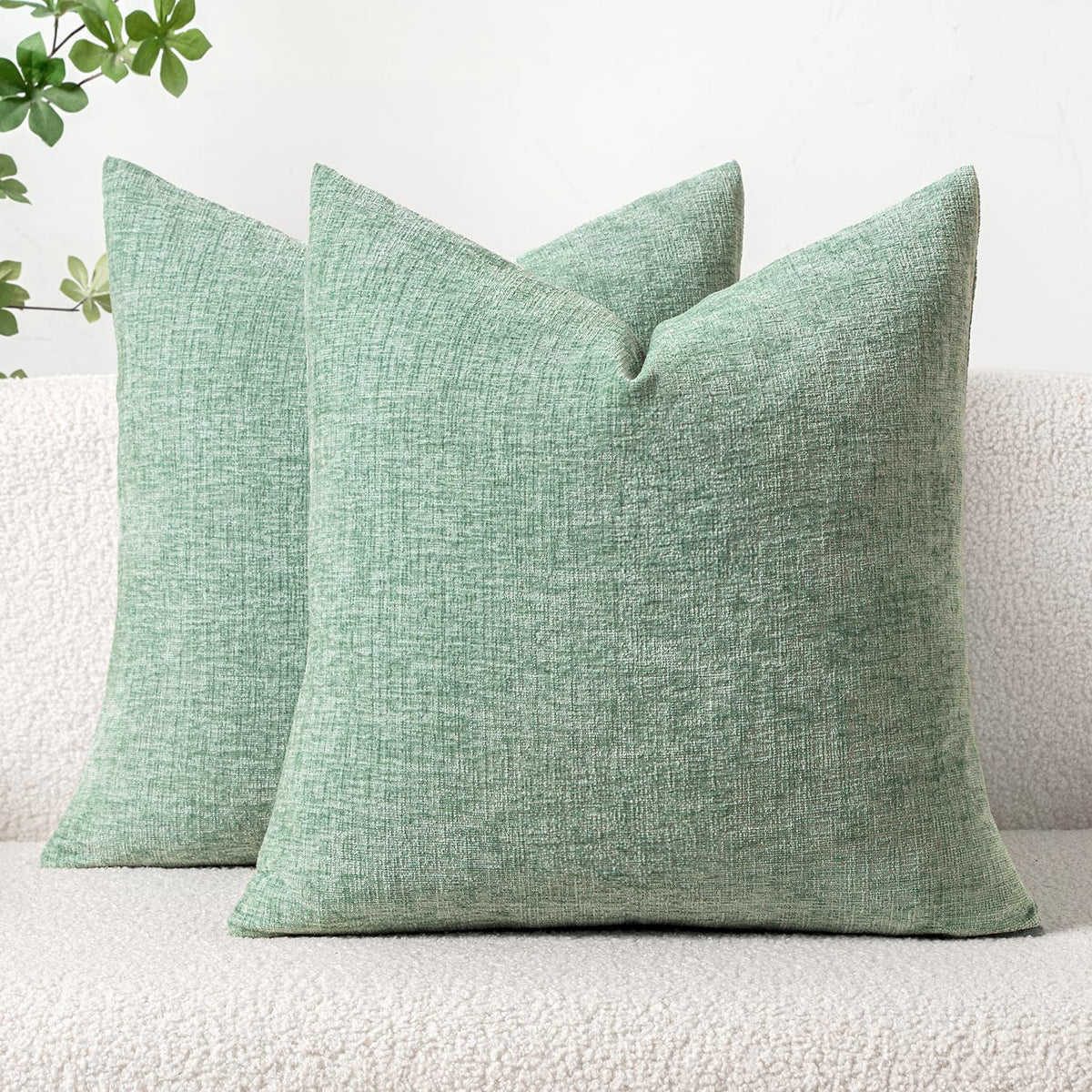 MIULEE Soft Chenille Throw Pillow Covers Green 18x18 Inch Pack of 2