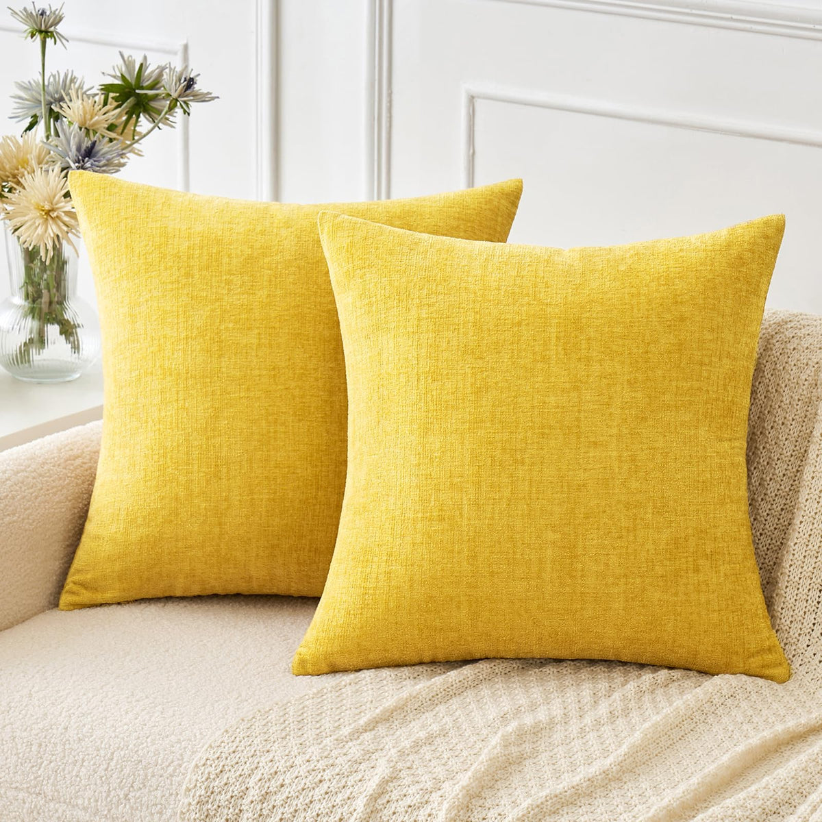 MIULEE Soft Chenille Throw Pillow Covers Green 18x18 Inch Pack of 2