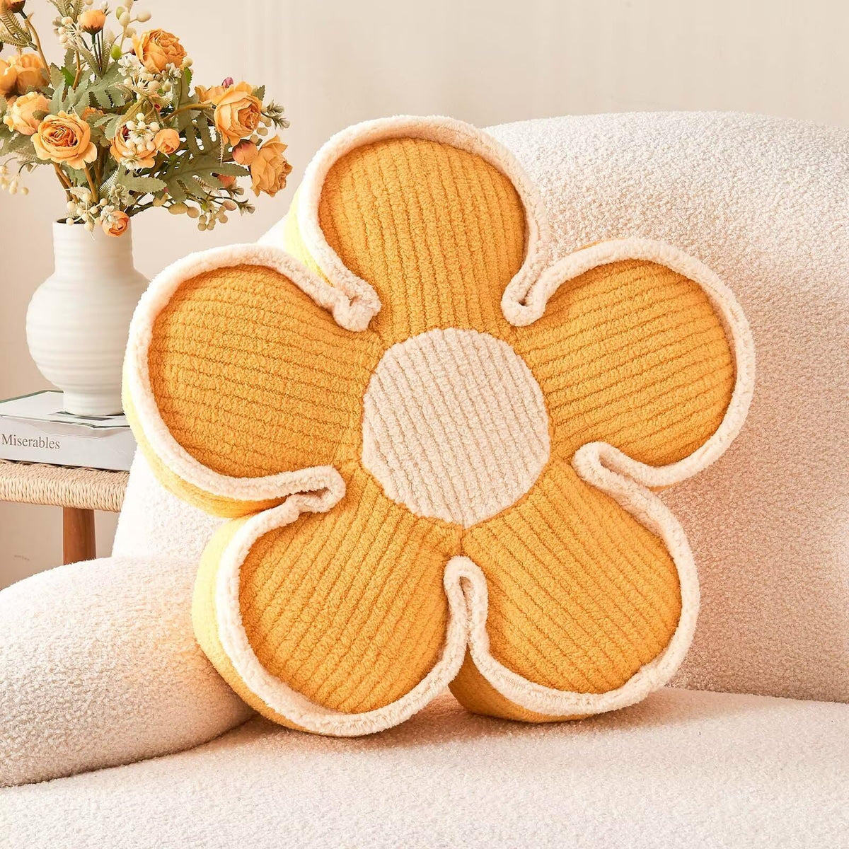 Kcvvcr Flower Pillow, Soft Shaped Floor Cushion, Decorative Throw Pillow, Seating Cushion, Plush Room Decor Pillows for Sofa Couch Bed (13.7 Inch, Ivory)