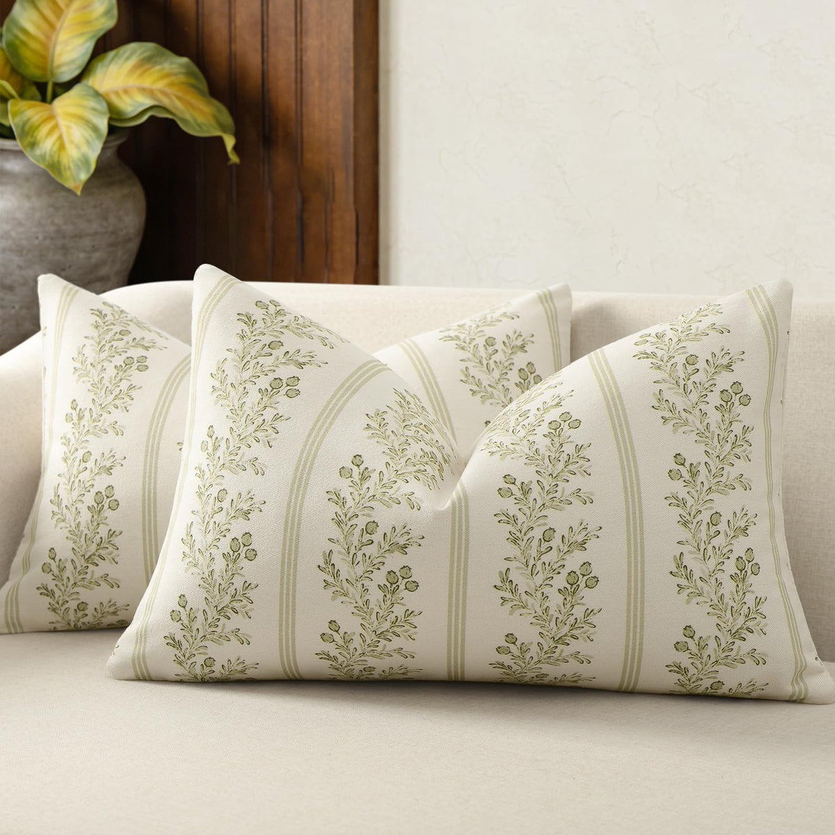 Vintage Throw Pillow Covers 20x20 Set of 2, Striped Floral Pillow Cover Botanical Patterned Decorative Cushion Covers Modern Farmhouse Home Decor for Sofa Couch Bed Living Room, Light Blue
